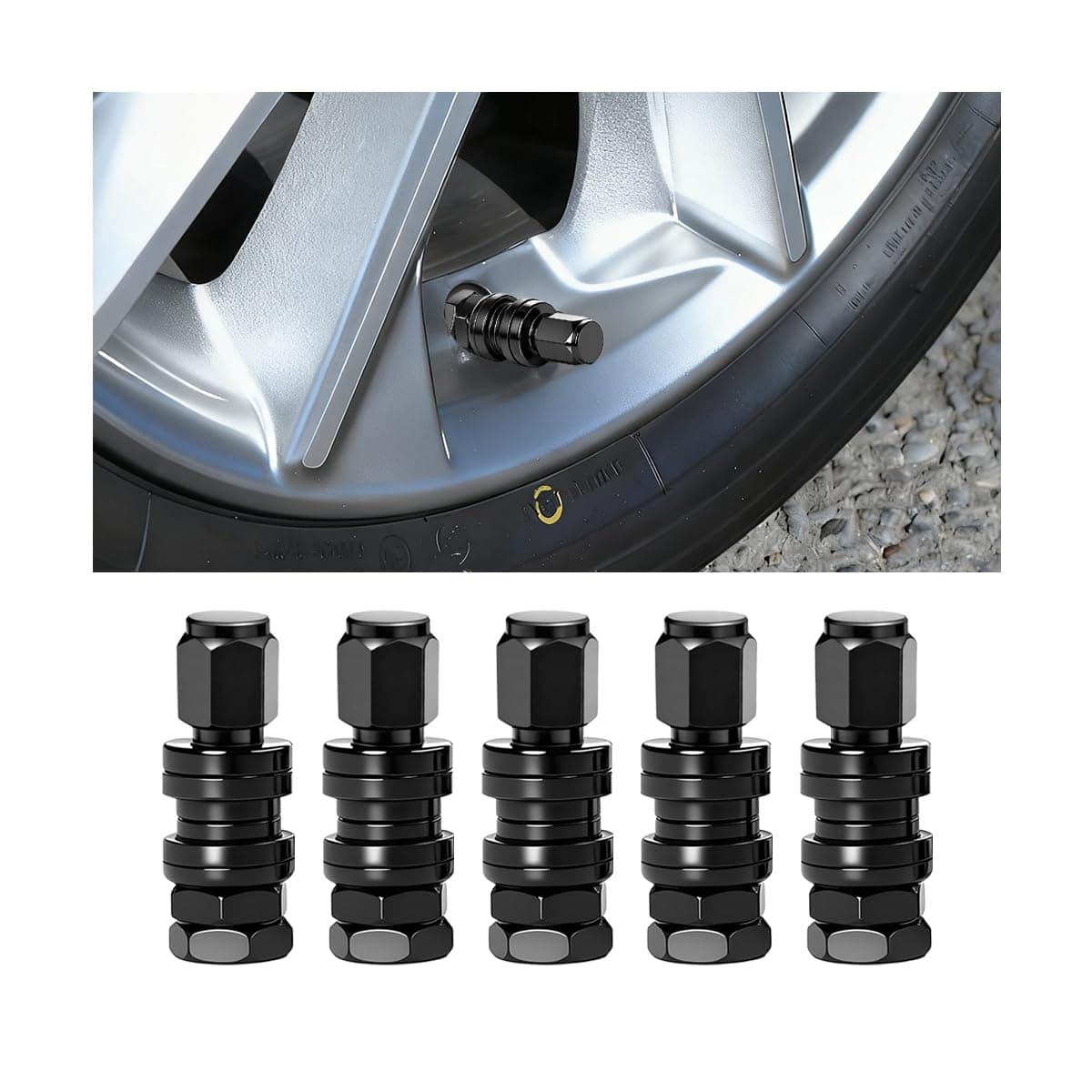 5PCS Car VS33 TR33E Valve Stems, Tubeless Aluminum Alloy Clamp-in Vehicle Tire Valves, Automotive Tyre Air Stem Accessories, Suitable for 0.453" Rim Hole Standard Vehicle