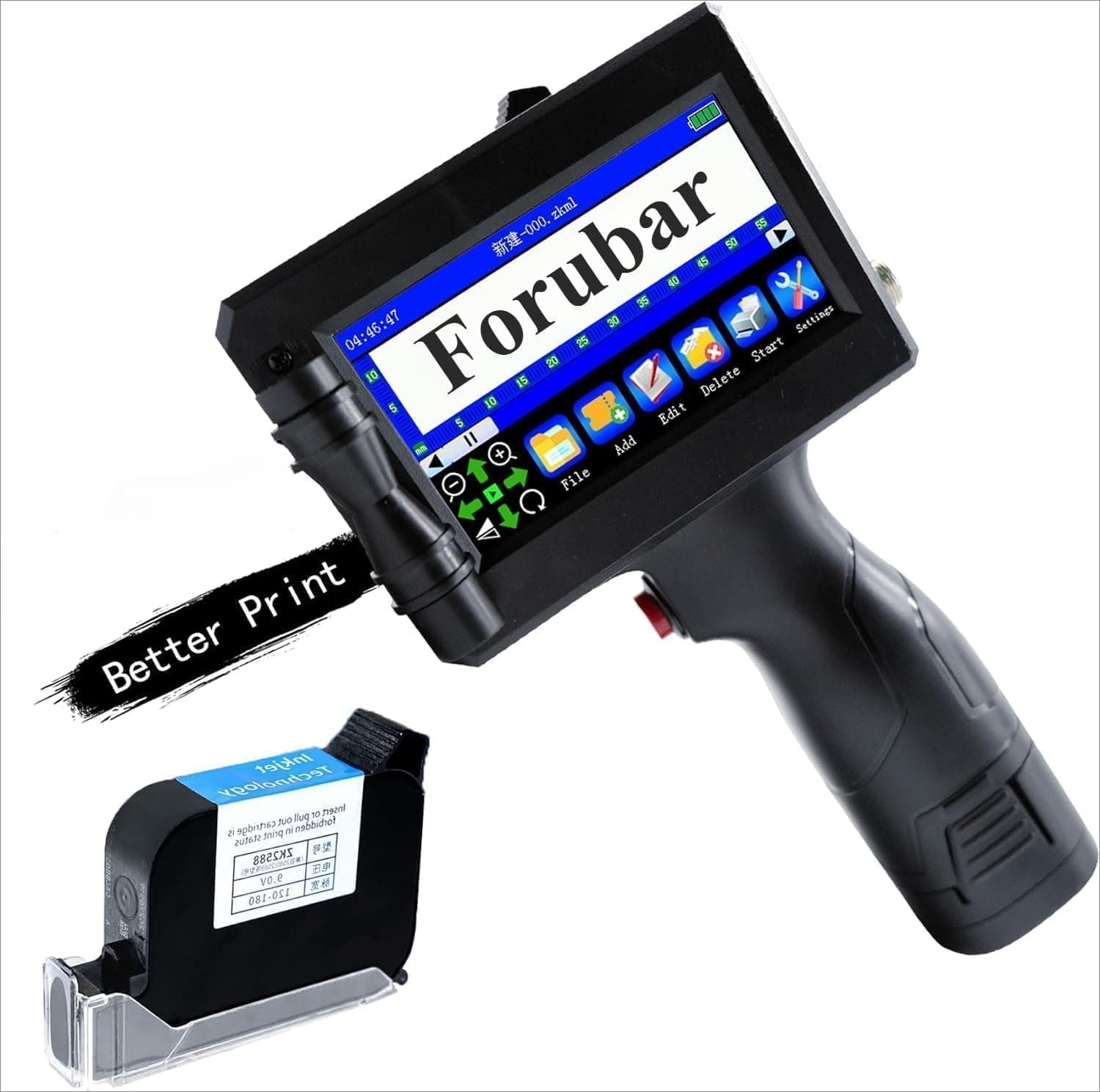 Handheld Inkjet Printer Gun with 1 Quick-Drying Black Ink, Portable Handheld Printer with 4.3Inch Touch Screen for Date Barcode Batch Number Logo QR Code