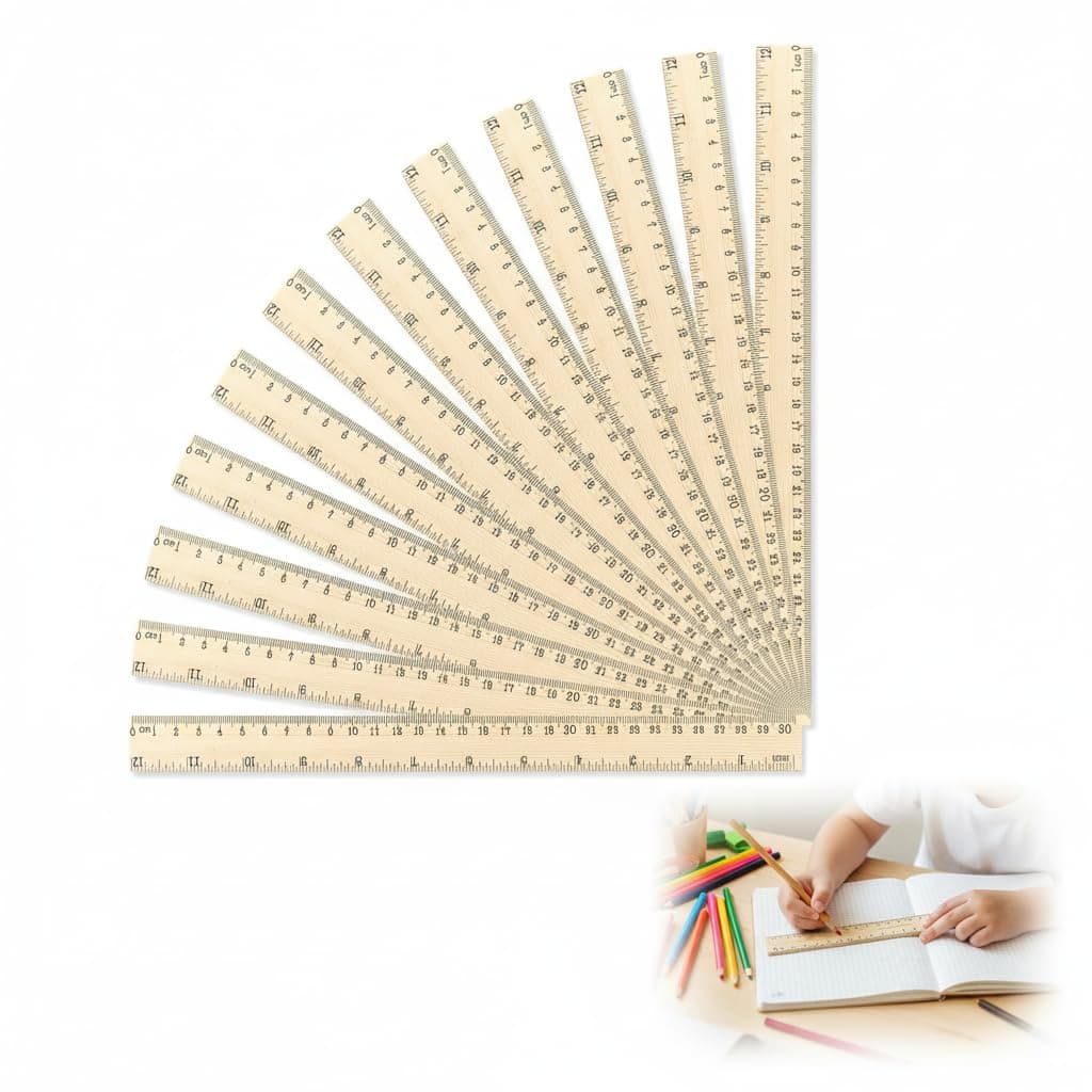 12Pcs Wooden Rulers Bulk Set, 12 Inch / 30 CM Dual Scale Measuring Tool for Students, Kids, School & Office Supplies – Durable Wood Construction
