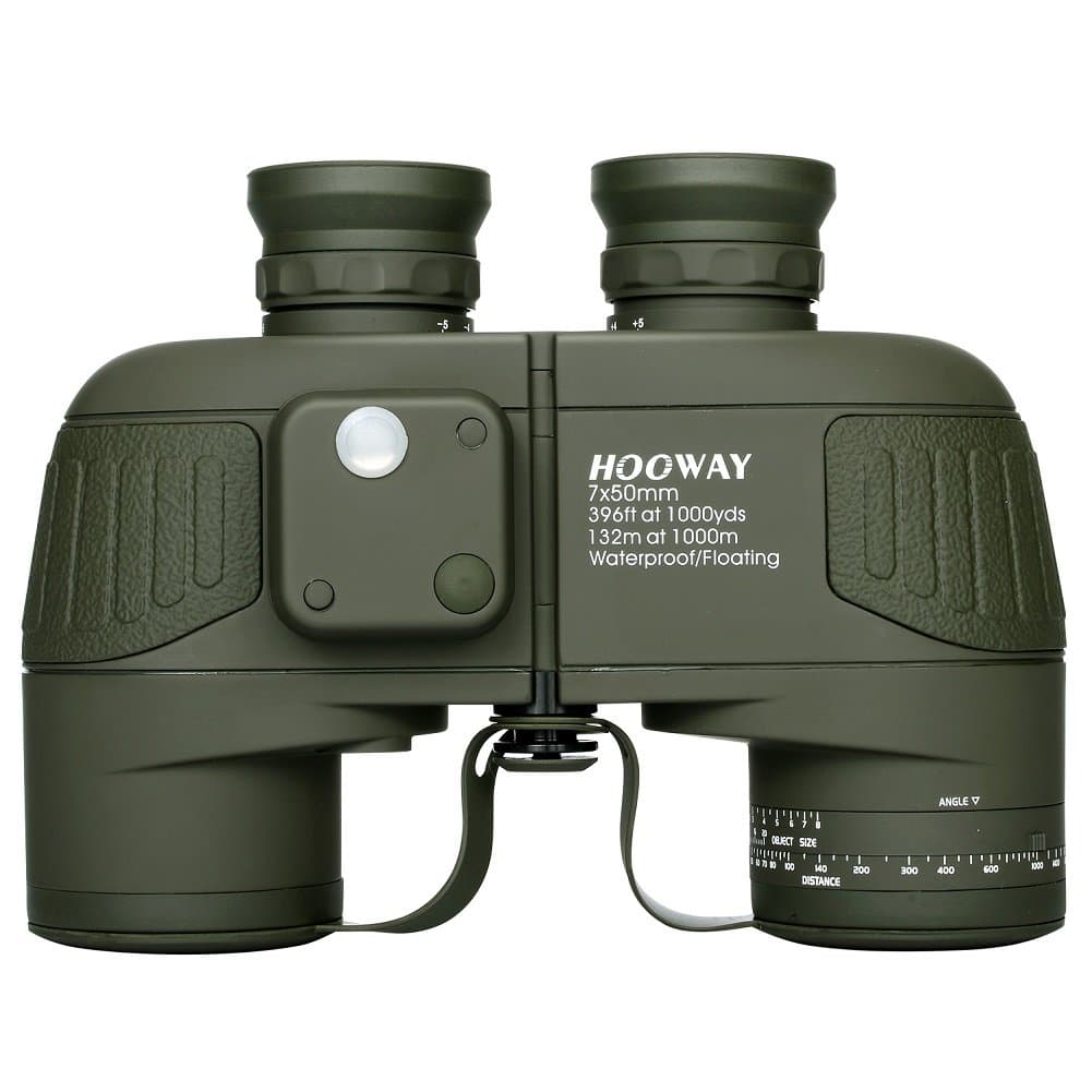 Hooway 7x50 Waterproof Floating Marine Binocular w/Internal Rangefinder & Compass for Navigation,Boating,Water Sports,Hunting,Bird Watching and More(Army Green)