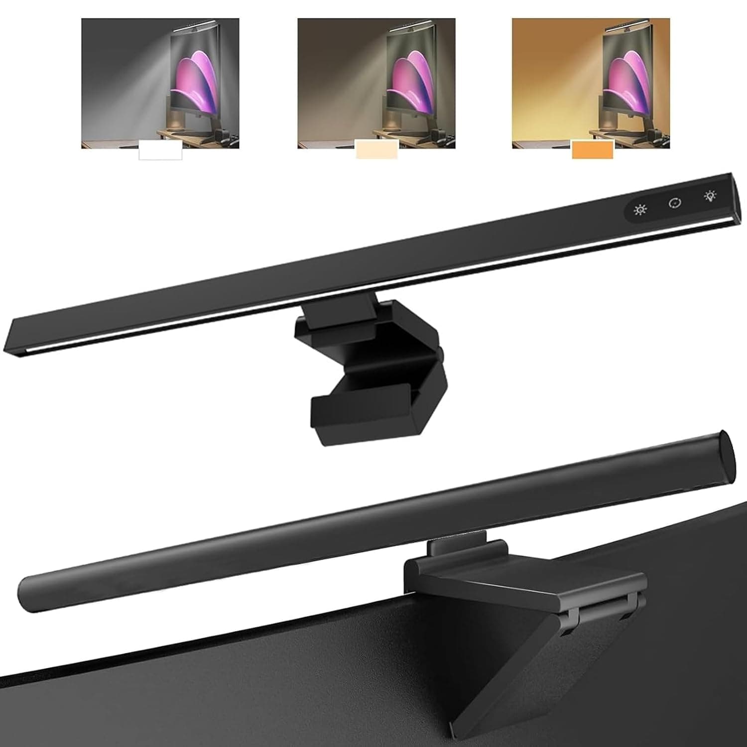 LinJie Computer Monitor Light，Led Computer Monitor Lamp With Touch Sensor,3 Color Lighting Modes, Monitor Lamp For Pc/Office/Gaming/Home（Black）, 031506