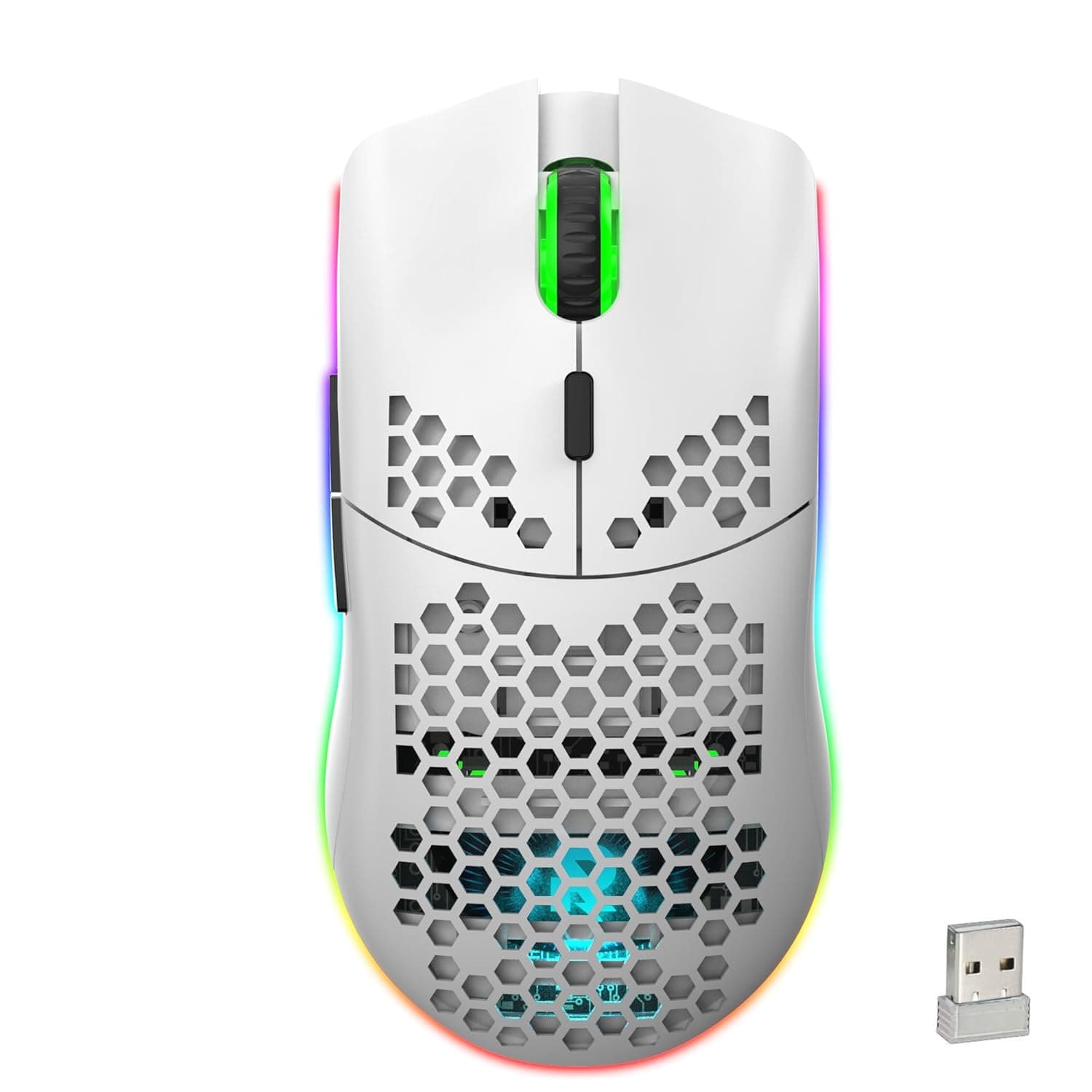 ROCK POW Wireless Gaming Mouse,Honeycomb Ultralight 6 Programmable 4 Speed Buttons Adjustable DPI Ergonomic Wireless Mouse RGB Backlight Rechargeable Gaming Mice for Laptop,Computer,PC,MAC