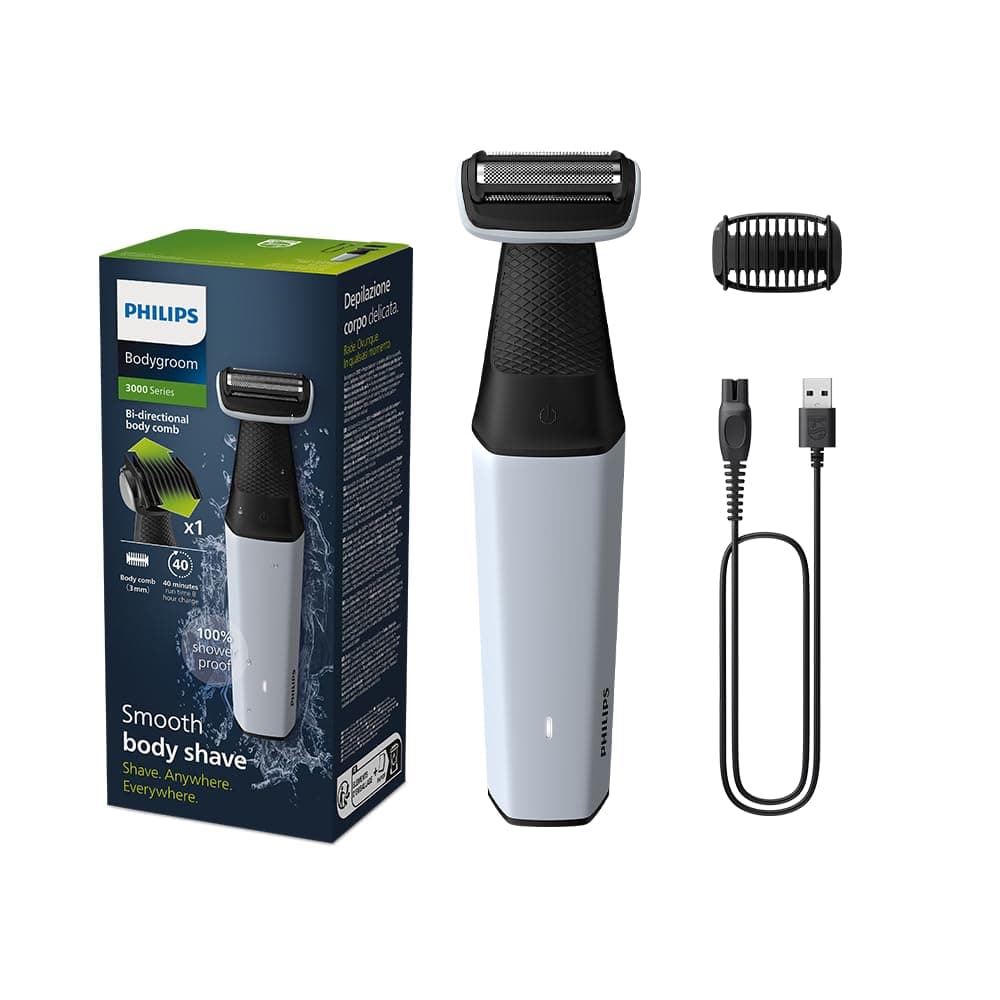 Philips Bodygroom Series 3000 Showerproof Body & Groin Trimmer for Men, Skin-Friendly, 3mm Comb, Cordless Use, 40-Min Runtime, No Oil Needed, Wet & Dry Use – International Warranty – BG3007/01
