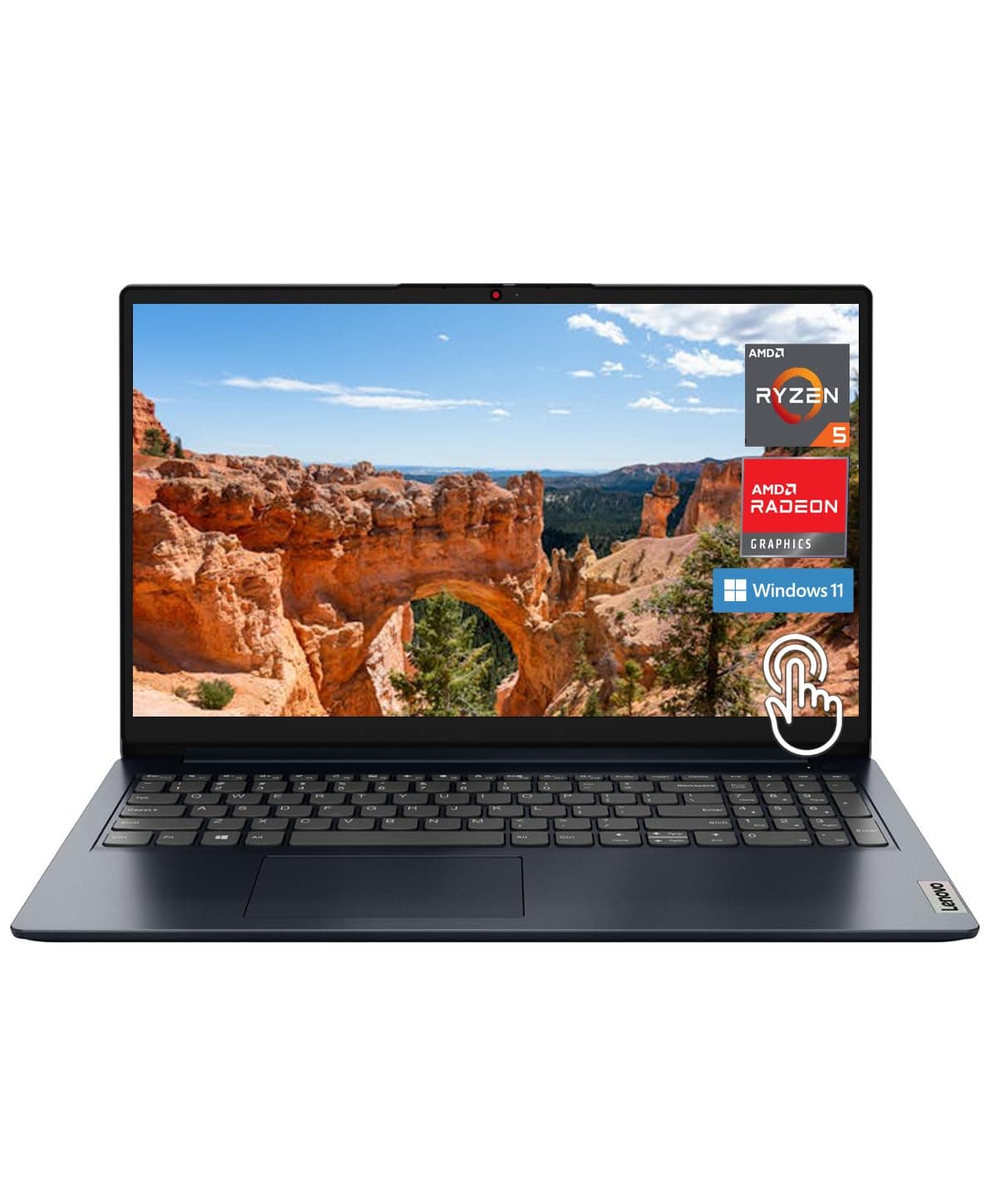 Lenovo Ideapad 1 Laptop, 15.6" FHD (1920 x 1080) IPS 300nits Anti-Glare Display, Touch, Ryzen 5 7520U, 8GB RAM, 256GB Storage, AMD Radeon Graphics, HDMI, Windows 11, HDMI, Abyss