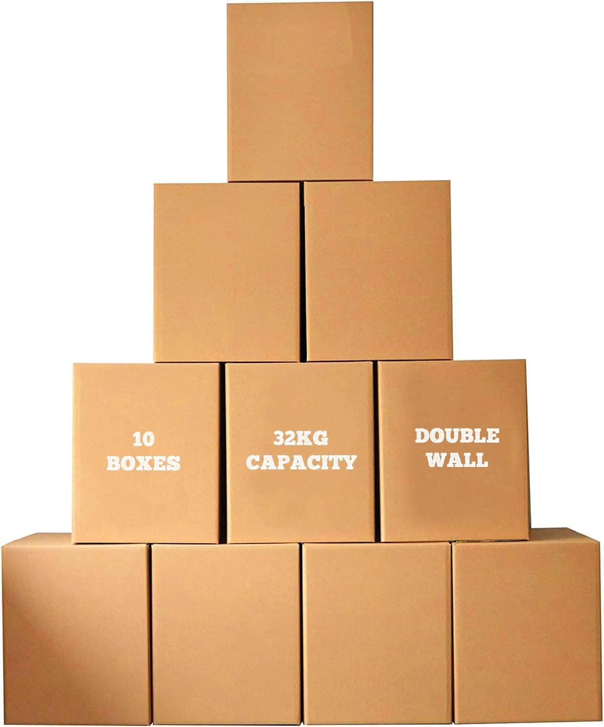 ECVV [10 Pack] Carton Box Large Double Wall 100% Recyclable Corrugated Cardboard Moving Boxes with 32 KG Capacity, [45 x 45 x 70 cm] Brown Carton for Packaging, Shipping and Storage, 5 ply Brown