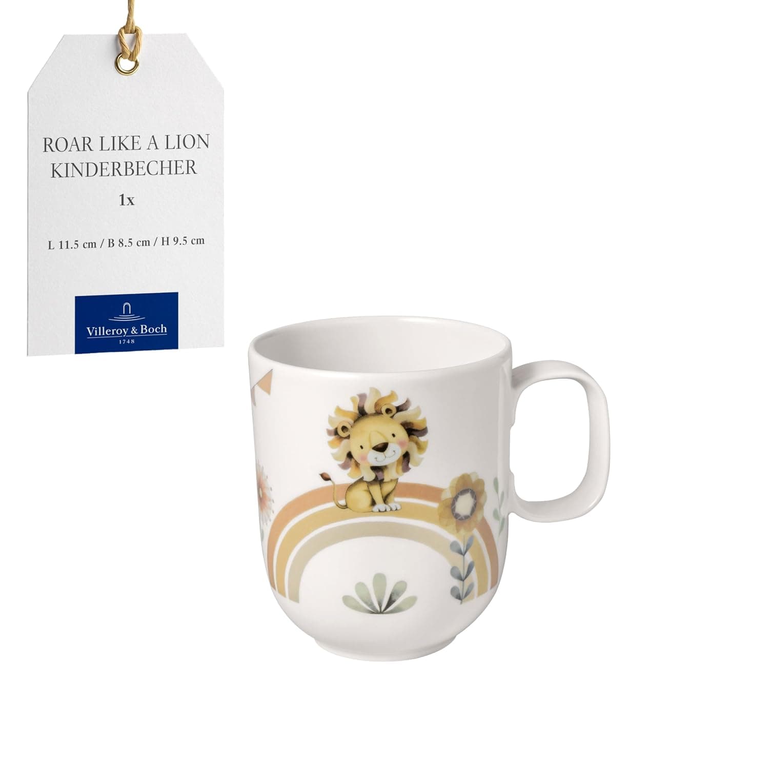Villeroy & Boch Boho Kids 'Roar Like a Lion' Children's Mug With Handle, Large, Dishwasher-Safe, Microwave-Safe, Animal Motif, Lion and Monkey, Premium