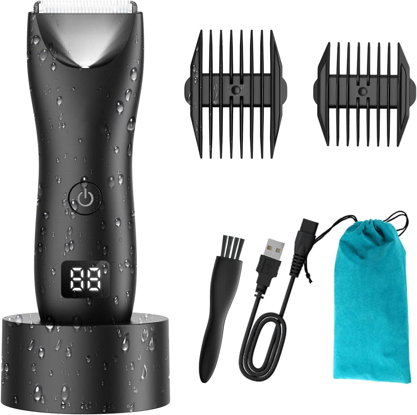 Unisex Electric Pubic Hair Trimmer, Ceramic Blade, Waterproof Wet/Dry Groin Shaver with Standing Recharge Dock (2026-033BK-lifa)