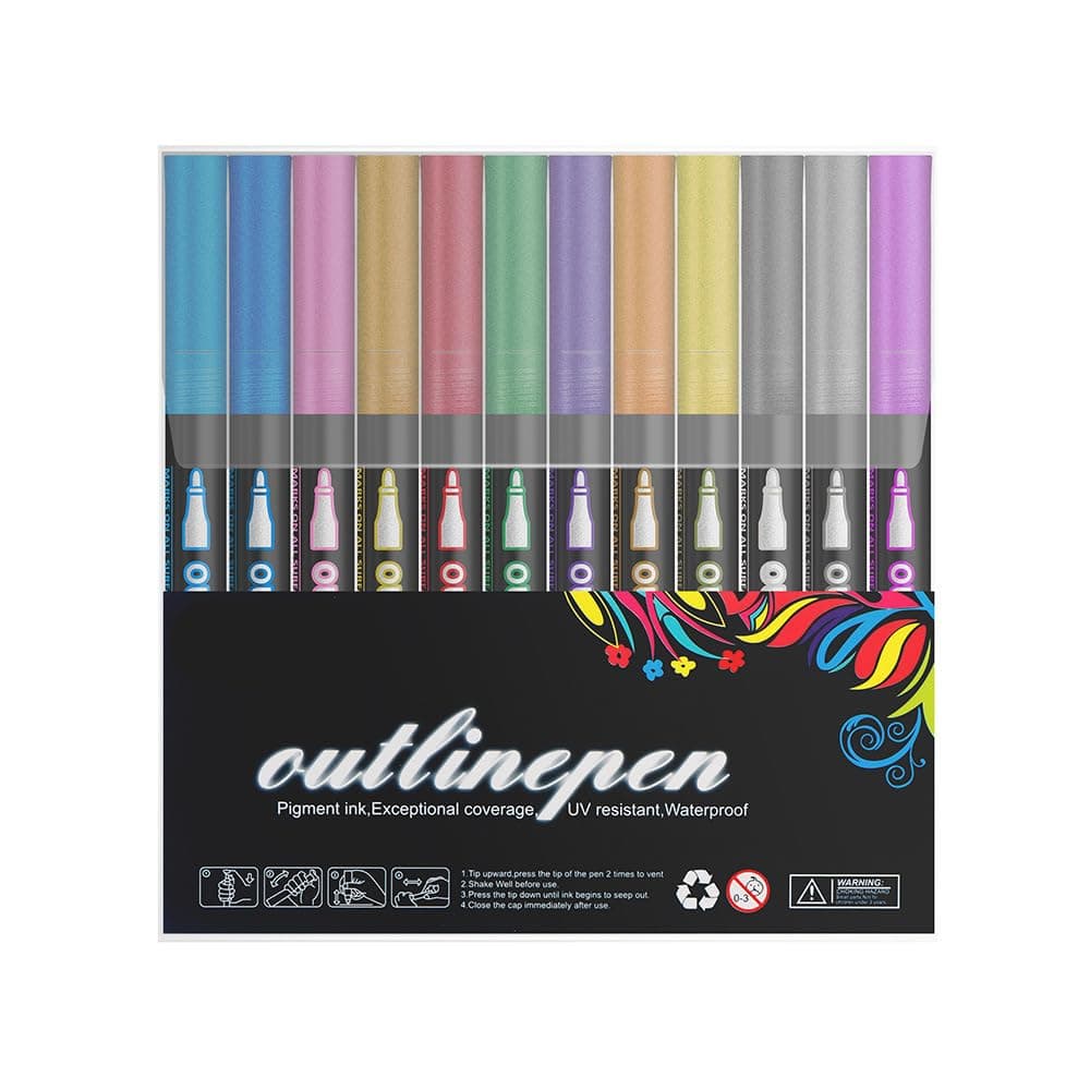 24 Outline Markers Markers, Glitter Writing Drawing Doodle Pens for Christmas Card Writing, Birthday Greeting, Scrap Booking Crafts, Pottery, Posters Painting, Stocking Fillers Kids Marker Set
