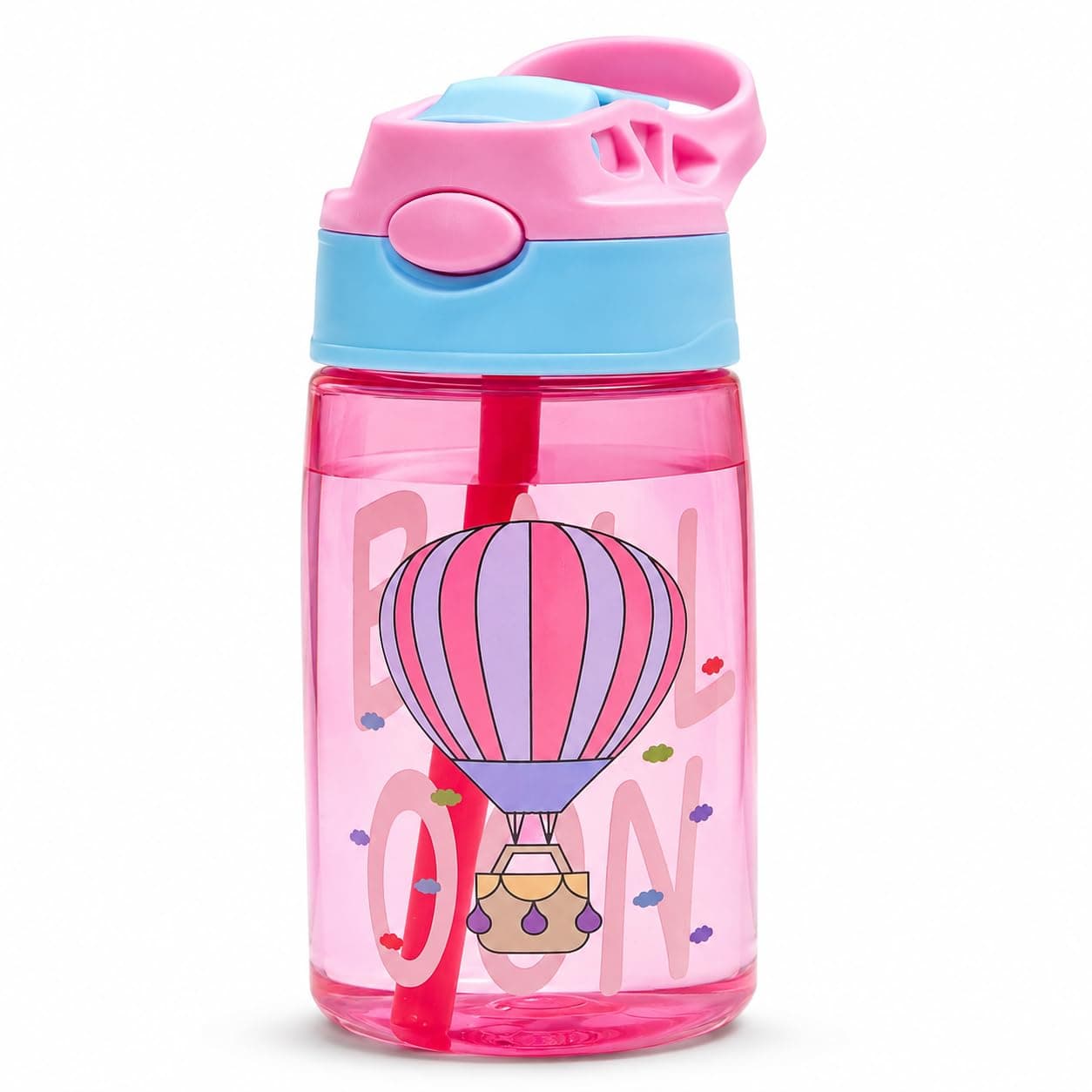 Kids Water Bottle 480ml Leakproof with Straw & Carry Handle, Pink | Easy to Clean Wide Mouth, One-Touch Flip Lid, Secure Lock Button, Ideal for School & Daily Hydration