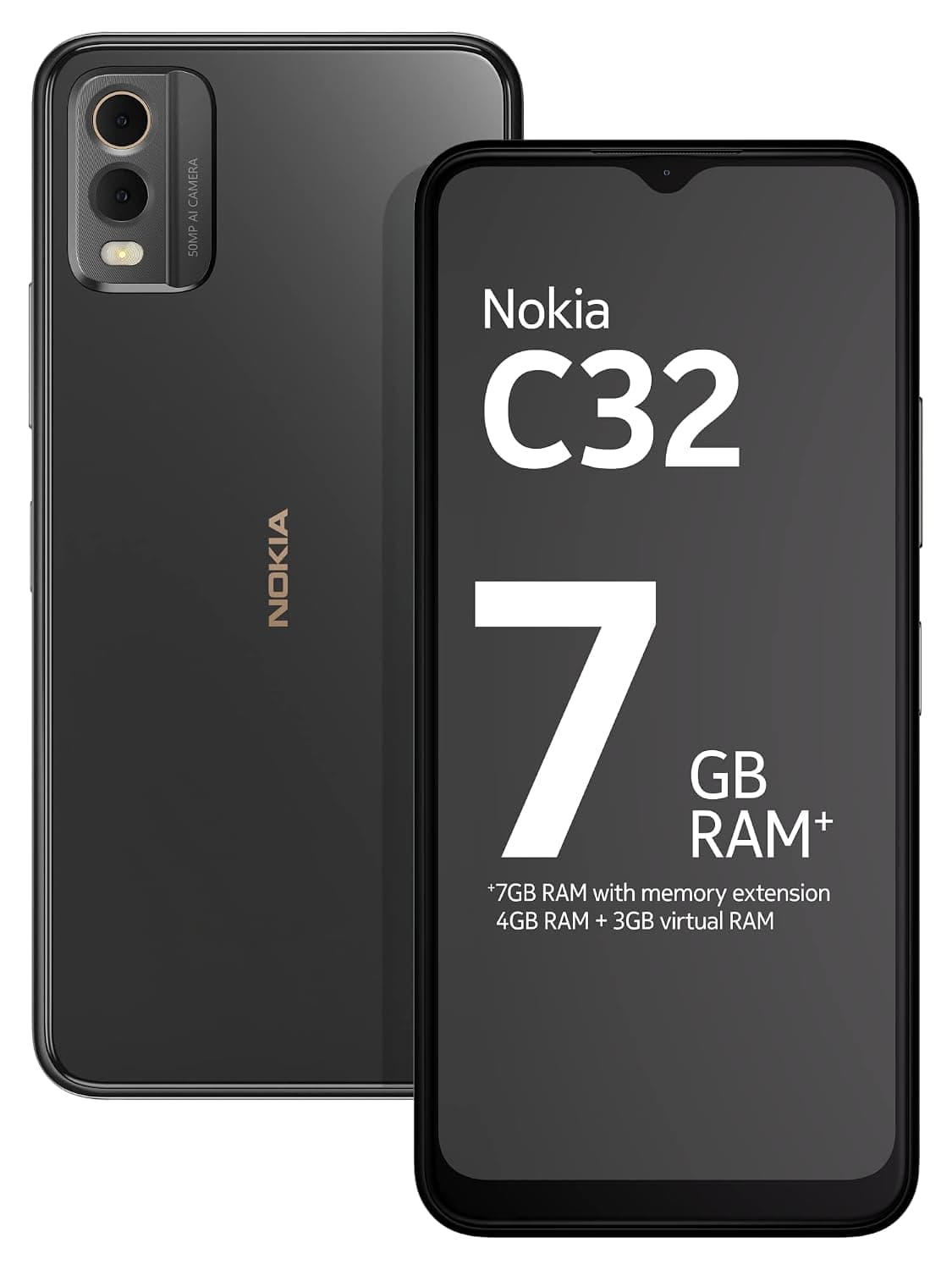Nokia C32 Dual SIM 128GB ROM + 4GB RAM Factory Unlocked 4G/LTE Smartphone (Charcoal) - International Version