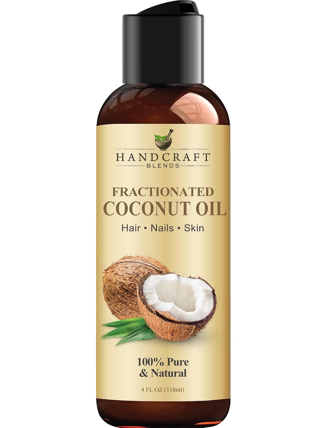 Handcraft Blends Fractionated Coconut Oil - 4 Fl Oz - 100% Pure and Natural - Premium Grade Oil for Skin and Hair - Carrier Oil - Hair and Body Oil - Massage Oil