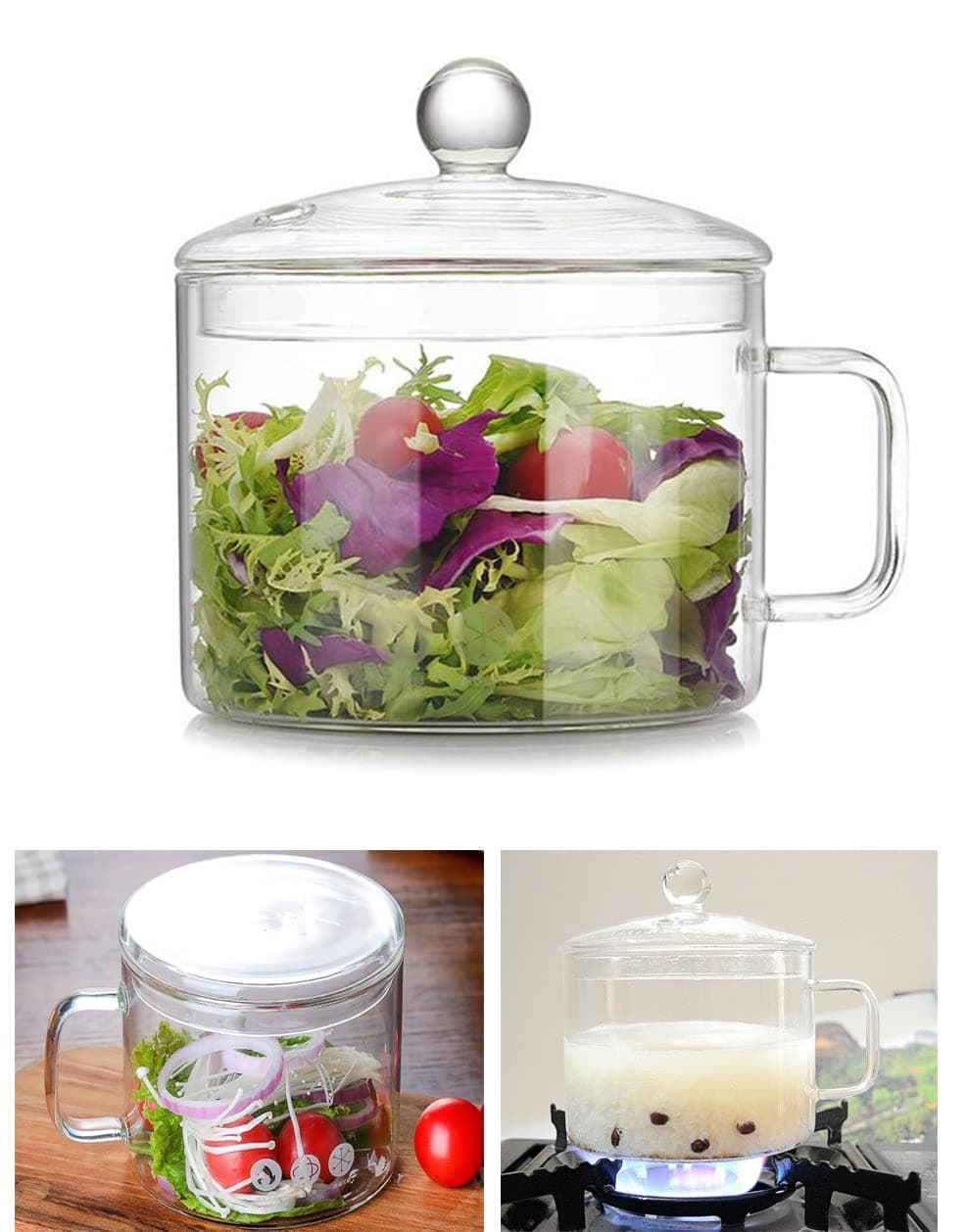 Glass Cooking Pot - 1.5L/50oz Clear Glass Cooking Pot, Glass Saucepan, Simmer Pot With Lid, Easy Grip Handles, Made from Oven, Microwave, Safe for Pasta Noodle, Soup, Milk, Tea