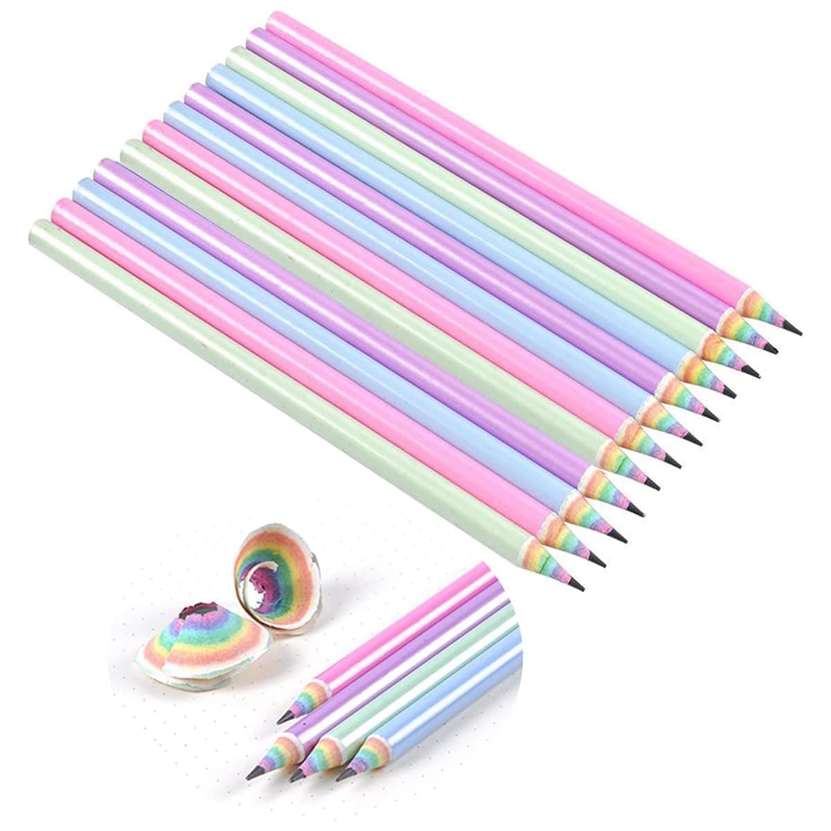 ALMEKAQUZ 12Pcs Rainbow Pencils, Children's Writing Pen, High-End School Supplies, Safety Eco Friendly Fancy Pretty Pencil, Bright Round Pencils for Home Office School Classroom Supplies