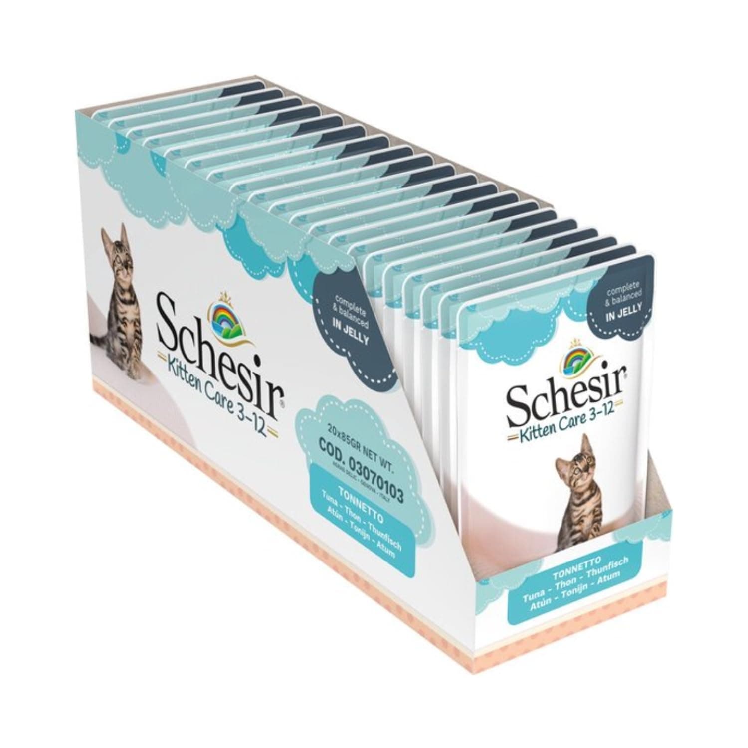 Schesir Cat Jelly Kitten Tuna With Aloe Vera, Wet Food For Kitten In Jelly, 20 X 85g
