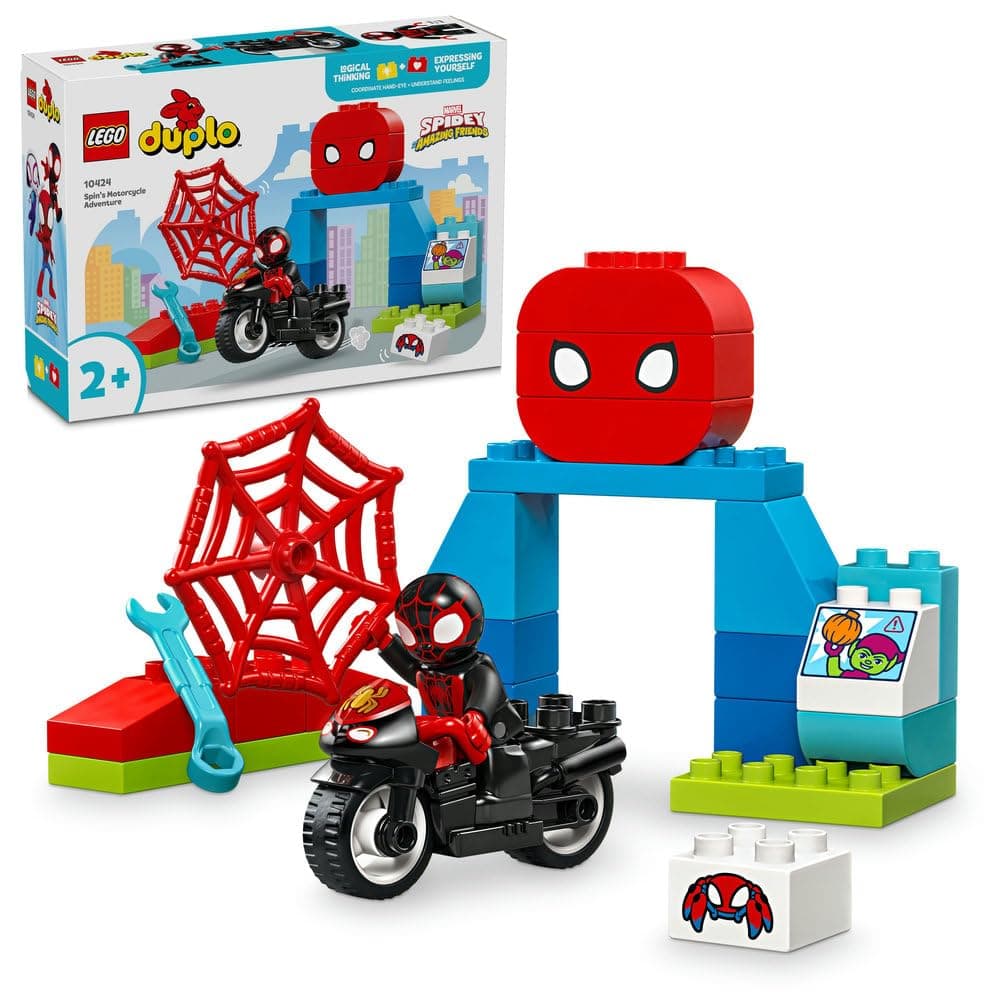 LEGO DUPLO Marvel Spin’s Motorcycle Adventure, Creative Set Based on Spidey and His Amazing Friends TV Show, Toddler Learning Toy with Motorbike, Gifts for 2 Plus Year Old Boys & Girls 10424