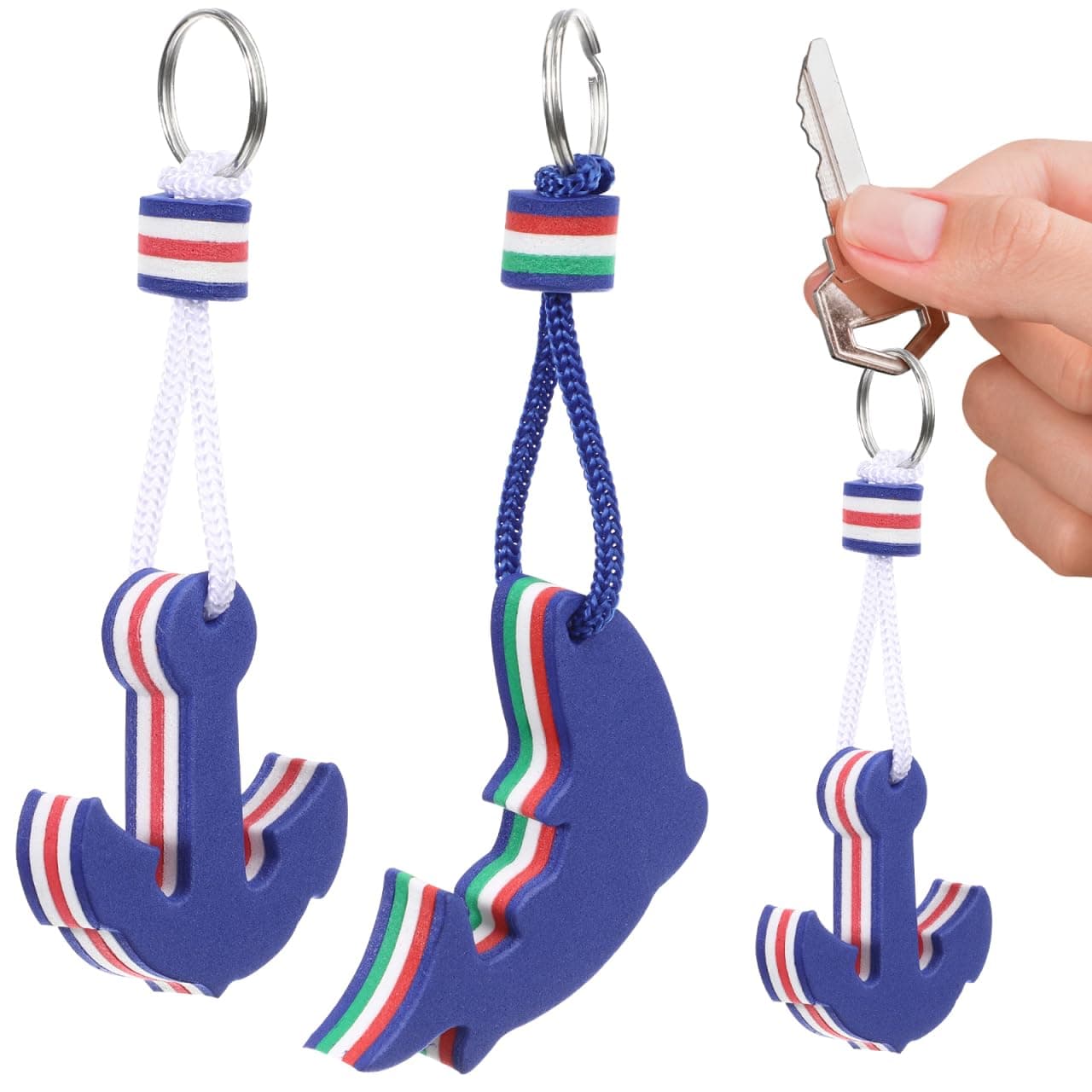Floating Key Chain 2Pcs Floating Key Chains EVA Dolphin and Anchor Keyring Water Buoyant Keychain Floating Boat Keyrings for Boating Kayak Fishing Water Sports Key Ring, Blue