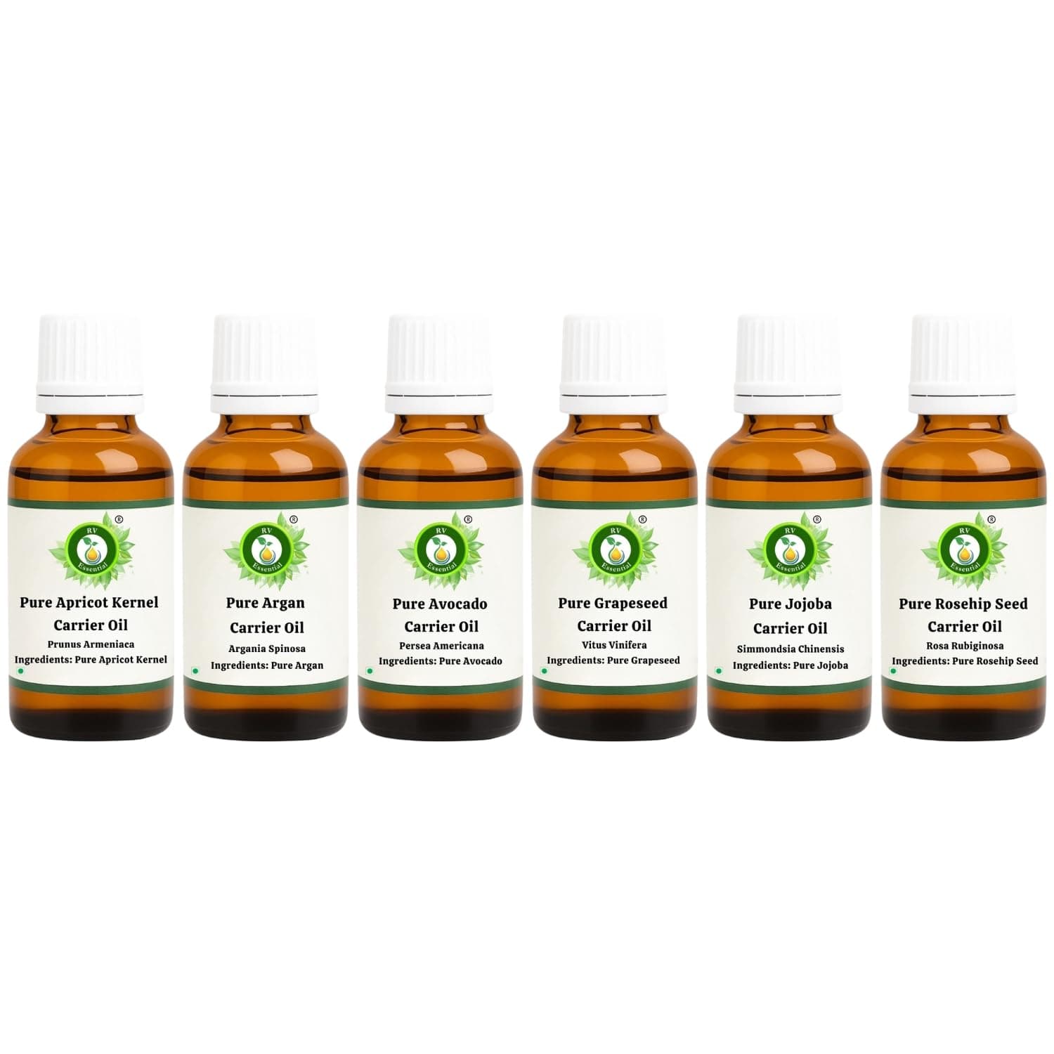 Pack of 6 Carrier Oils Apricot Kernel Argan Avocado Grape Seed Jojoba Rosehip Seed 100% Pure Natural for Skin Hair Relaxation Soap Lip Balm Creams Lotions Gift Set 10 ml (0.338 oz)