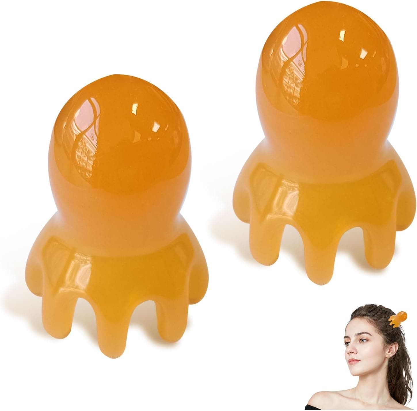 2Pcs Octopus Scalp Massager & Gua Sha Tool 8-Tentacle Head Scratcher for Deep Relaxation, Hair Growth, and Muscle Knot Relief-Yellow 7.5 * 5.5cm