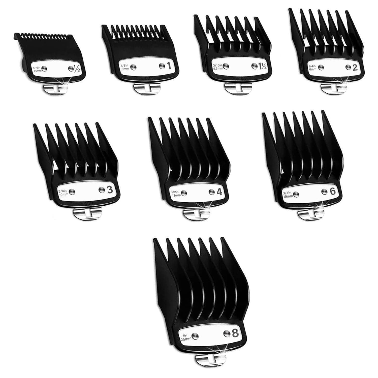 8 قطع من فاجولكس【مطورة】8 قطع من ملحقات امشاط توجيهية لقص الشعر، امشاط مع مشبك معدني من 1/16 انش الى 1 انش، لمعظم ماكينات قص الشعر، مثالية لجميع انواع الشعر