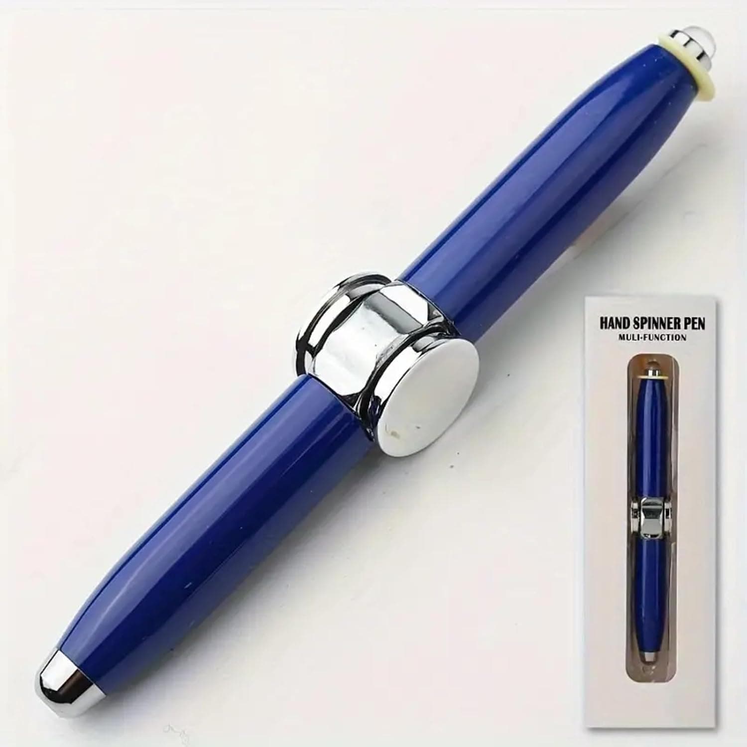 قلم متعدد الوظائف مع إضاءة LED وسبينر – Multifunction Rotating Fidget Pen, قلم معدني فاخر لتخفيف التوتر والتركيز، مناسب للعمل والدراسة والهدايا (Blue)