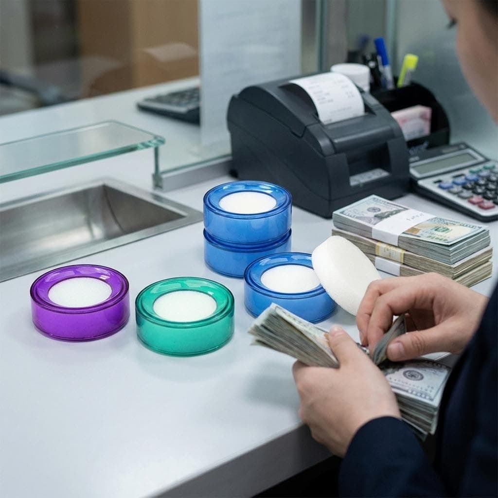 5pcs Finger Moistener Sponges for Cash Counting with Wet Sponge Box, Fingertip Moistener Tool for Bank and Office Use, Professional Hand Money Counting Accessory Random Color