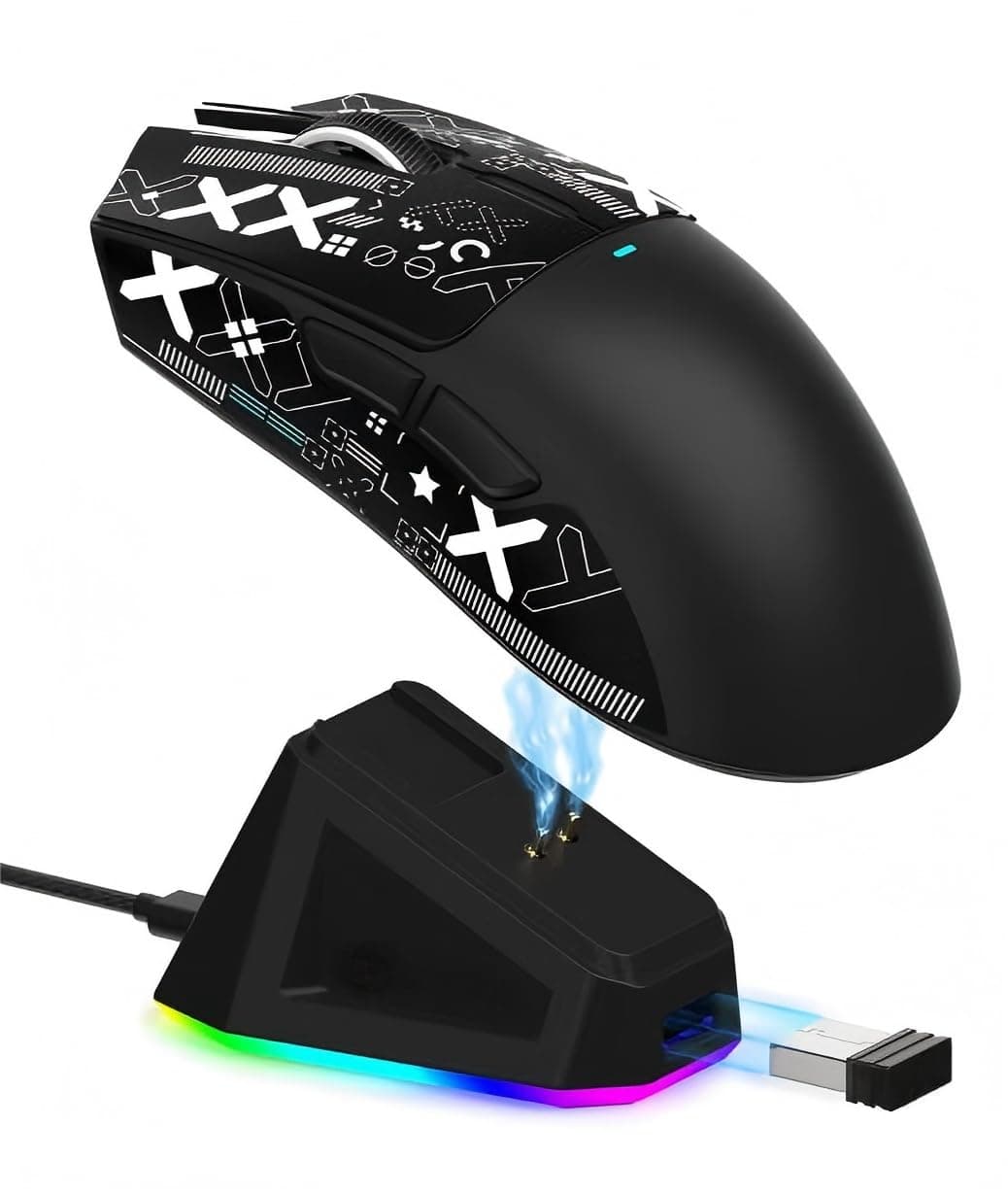 2026 x ماوس اتاك شارك X11 Lightweight Wireless Gaming Mouse With RGB Charging Dock And Anti-Slip Tape,Tri-Mode-2.4G/USB-C Wired/BT,22K DPI,PAW3311 Optical Sensor,For PS/PC/Mac (Black, X11 & Griptape)
