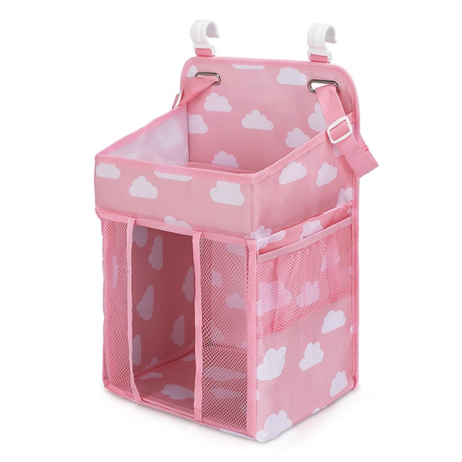 Changing Table Diaper Organizer - Baby Hanging Diaper Stacker Nursery Caddy Organizer for Cribs Playard Baby Essentials Storage Pink