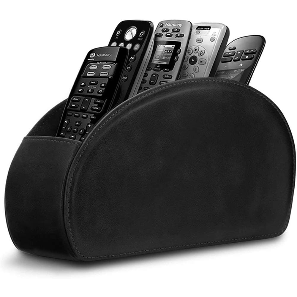 Bukela Leather Remote Control Holder, 5 Compartment Storage Box, TV Remote Caddy, Desktop Organizer, Media Player Holder, Bedside Table Organizer, Office Desk Accessory, Black