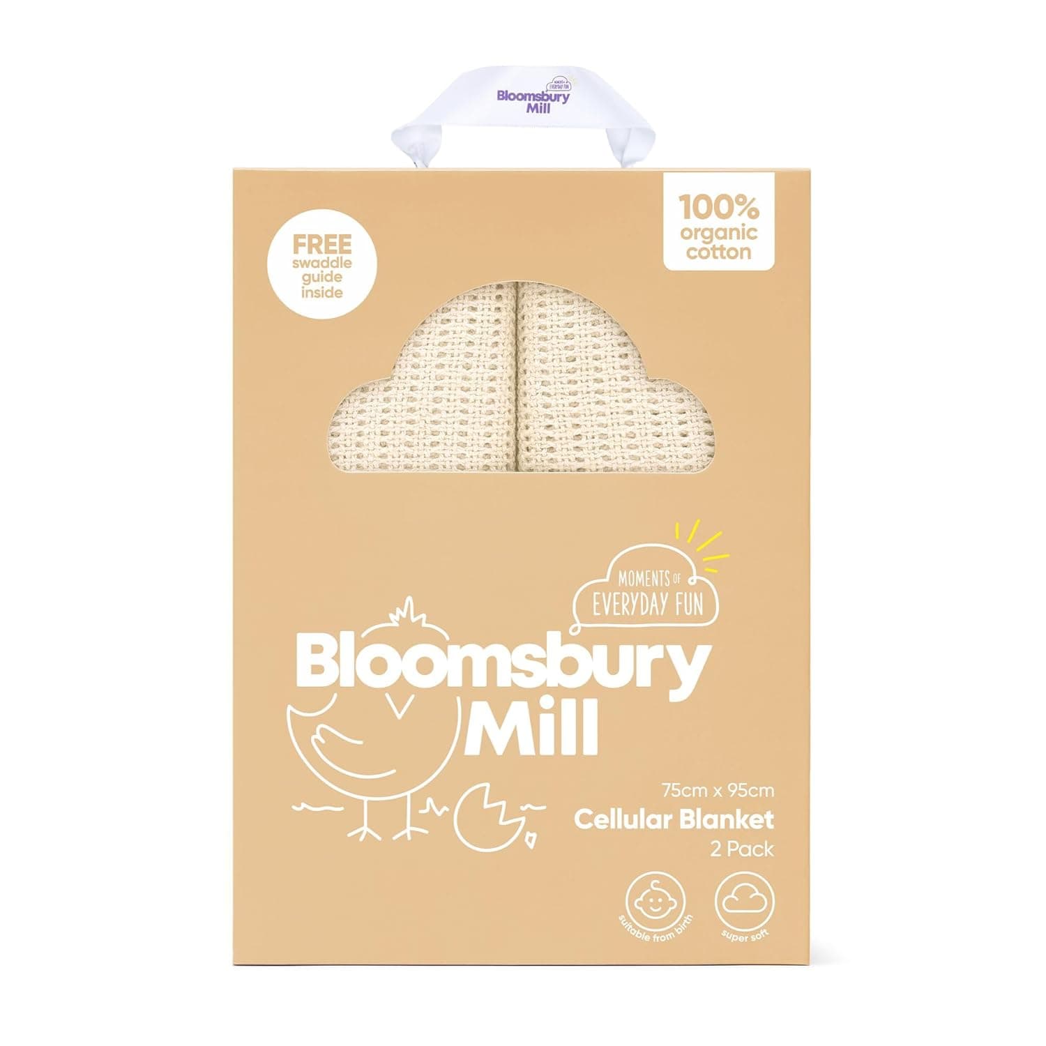 Bloomsbury Mill - Two Pack - 100% Pure Organic Cotton - Extra Soft Cell Baby Blankets - Changing Blanket - Essential Baby Accessories for Newborn - Baby Cot / Stroller