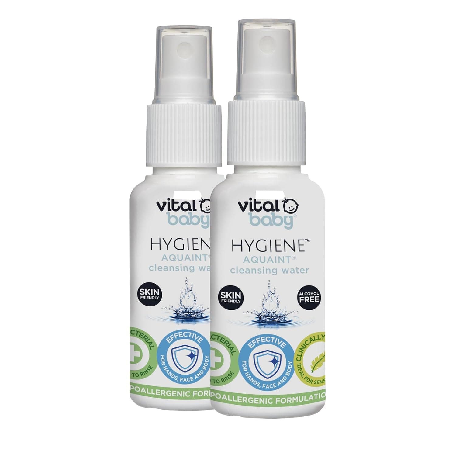 Vital Baby HYGIENE AQUAINT sanitising Water 50ml 2pk The Original Baby Safe sanitiser, 99.9% Effective Against Germs and Bacteria, and Safe for Baby Skin