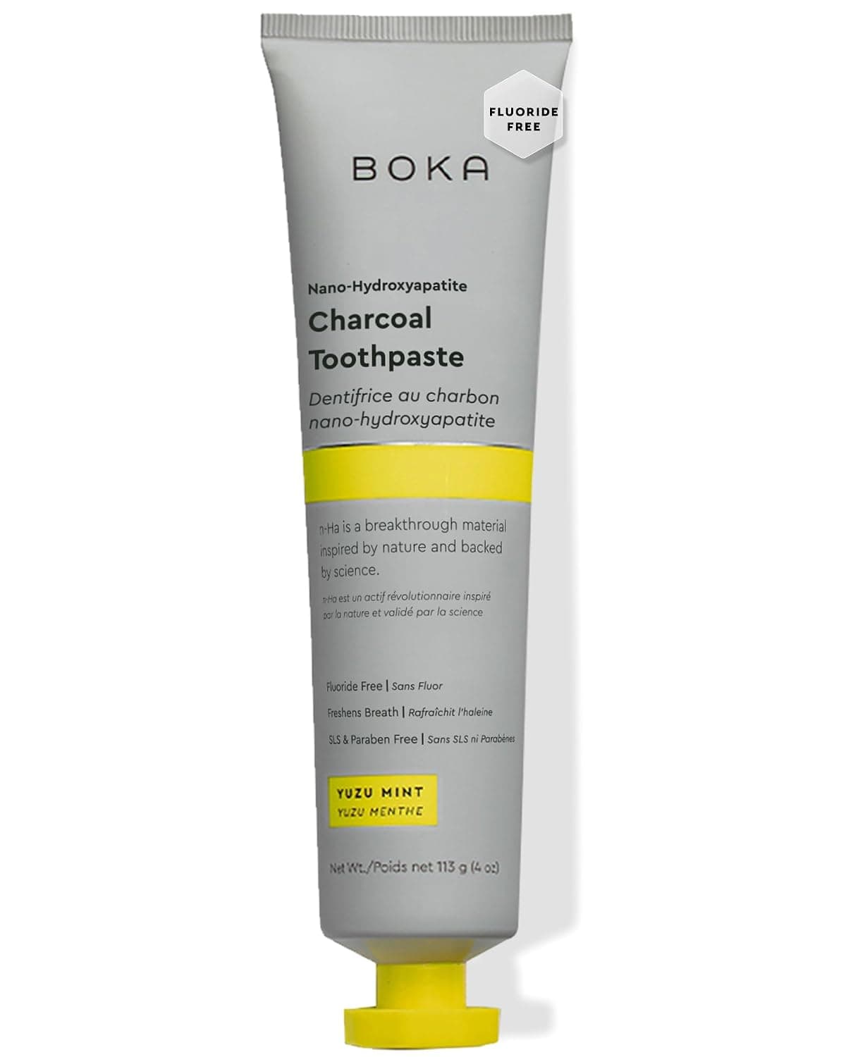 Boka Charcoal Toothpaste - Nano Hydroxyapatite, Fluoride Free, Remineralizing, Sensitive Teeth, Whitening - Dentist Recommended for Adult, Kids - Yuzu Mint Flavor, 4oz 1Pk - US Manufactured | Appropriate for Sensitive Teeth - Adult Oral Care - Charcoal Yuzu Mint - 4 Oz, 1PK