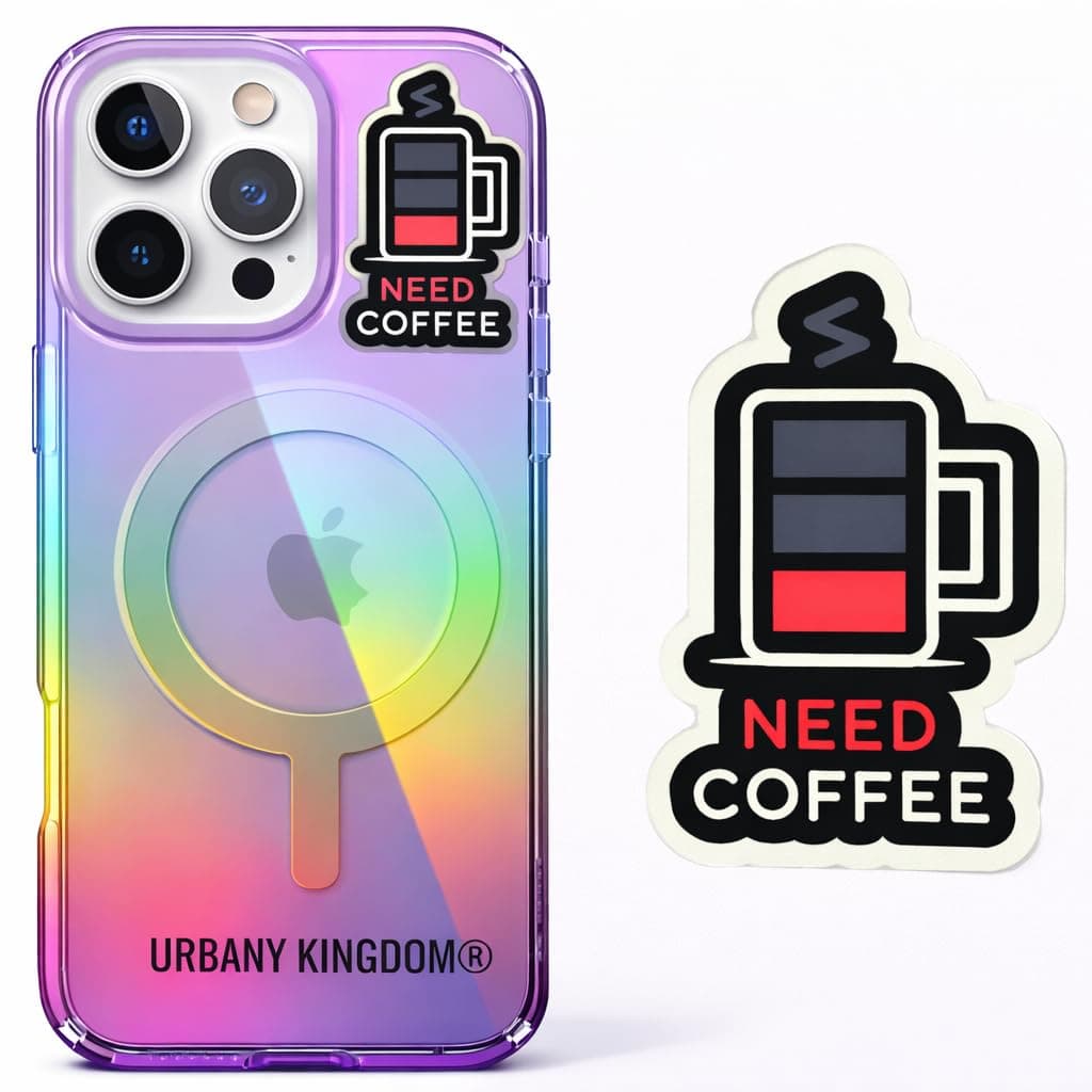 ستيكر لاصق معدني متين ومقاوم للخدش لموبايل ايفون وسامسونج وجميع الهواتف الذكية من ثري ام (بحاجة الى القهوة)