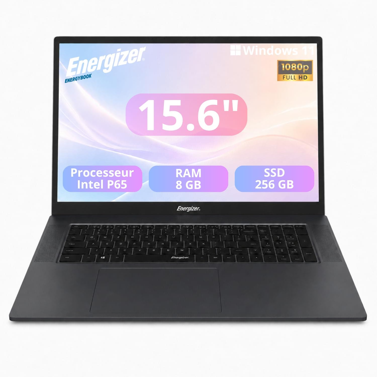 Energizer EnergyBook 15.6 Inch FHD Laptop (Intel P6500Y, 8GB DDR3 RAM, 256GB SSD, Intel UHD Graphics 615, Windows 11 Home) – QWERTY Keyboard, Dark Grey