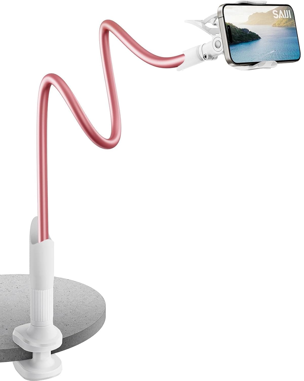 حامل جوال يشبه رقبة الاوز للسرير من سايجي هاتف خلوي بدعامة وذراع طويلة ومشبك تثبيت لتصوير الافلام للجوالات والهواتف الخلوية 4.0انش الى 6.5انش للمستندات والكاميرا ونينتندو سويتش ذهبي وردي