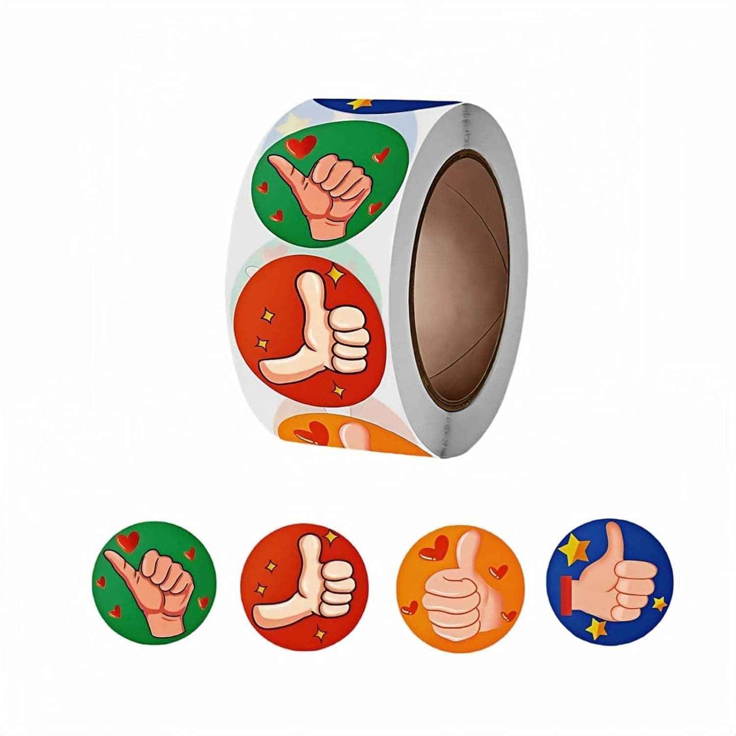 Thumbs Up Reward Stickers, 1 Inch, 500 Pieces, 4 Patterns, Teacher Encouragement Labels & Children's Gift Wrapping