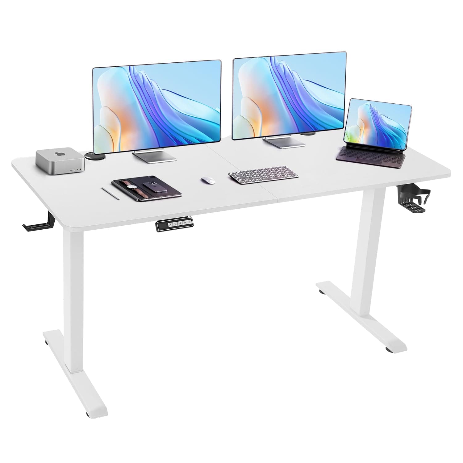 ShowMaker Electric Desk,160x70cm Splice Board,Adjustable Height Standing Desk,Stand Up Computer Desk (White)