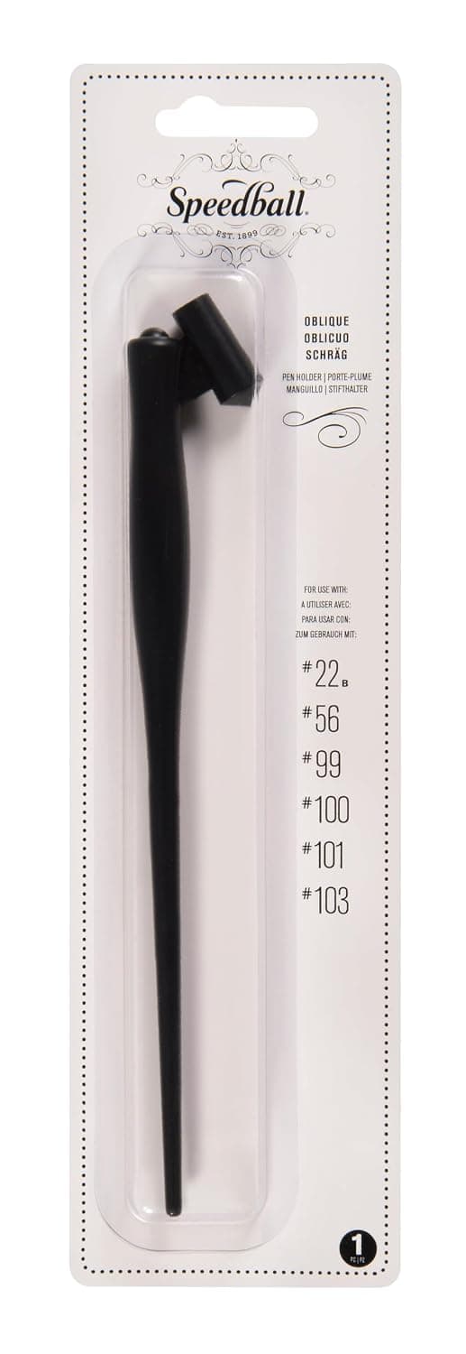 Speedball Oblique Pen Holder Black, Carded, Use With Many Nibs, Ink Writing, Handwriting, Calligraphy, Lettering Quill, Writers, Artists, Tool. For Adults, Kids, Pen Set, Dip, Fountain Style Pens