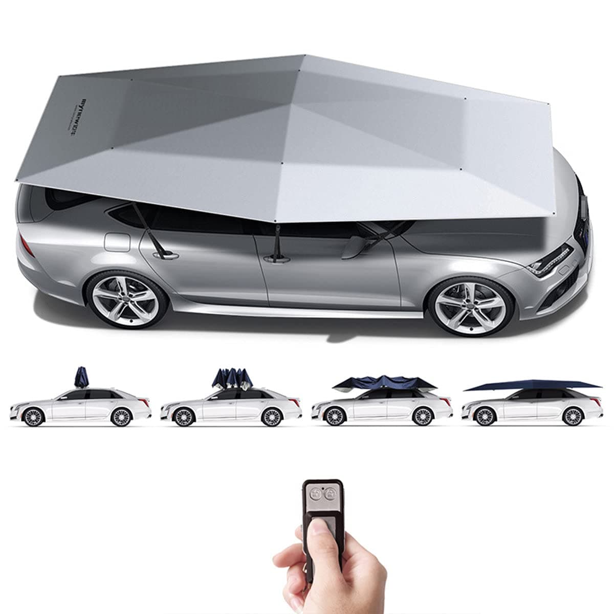 Fully Automatic Car Umbrella Cover 4.2m 4.8m 5.2m with Remote Control, Folded Portable Sun and Weather Shelter, Car Parasol Car Umbrella Tent Keeping Your Vehicle Cool,Grey5.2m
