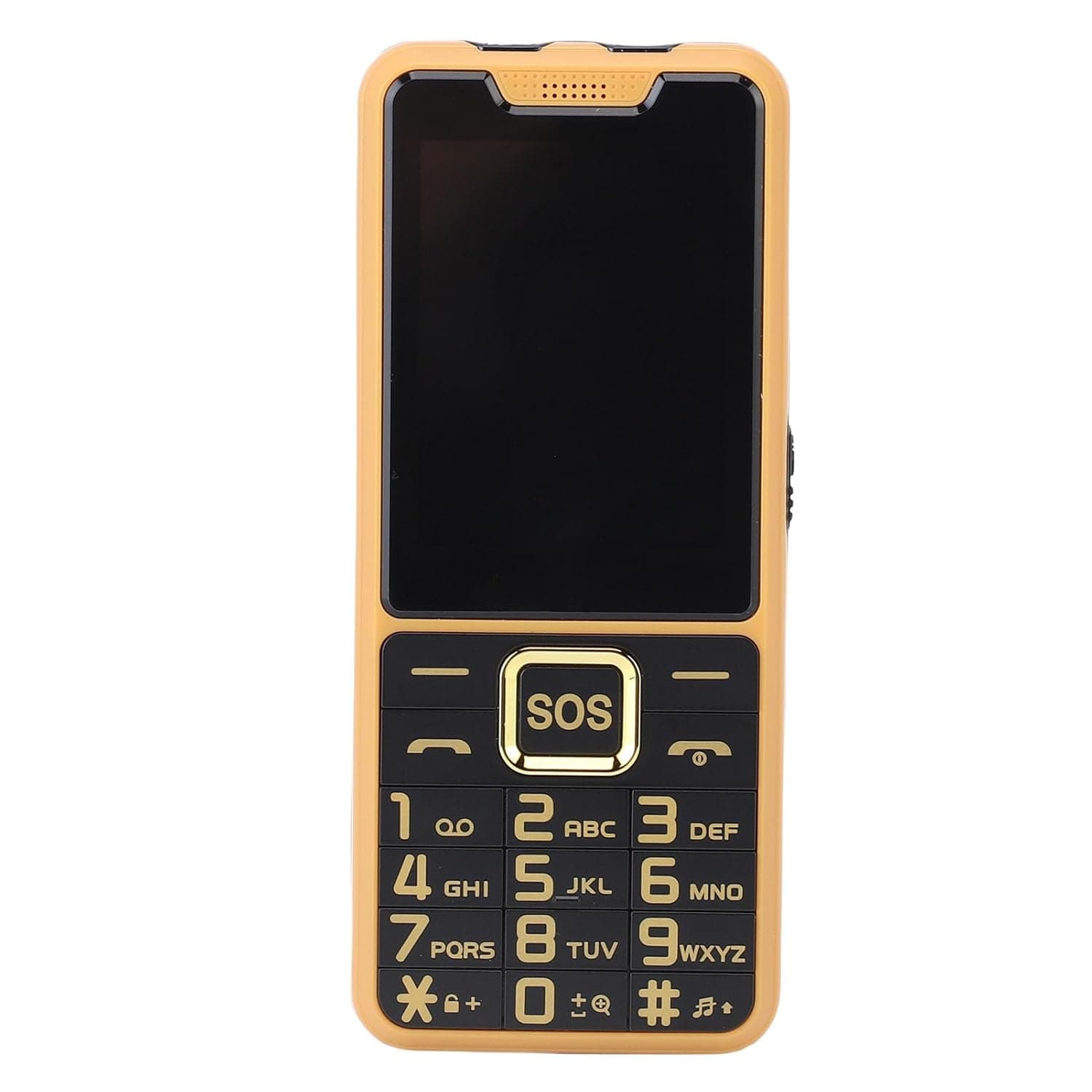 Rugged Feature Phone with Emergency Flashlight Anti-Slip Grip, 2.6" Screen Dual SIM 2500mAh Battery FM Radio (Gold)