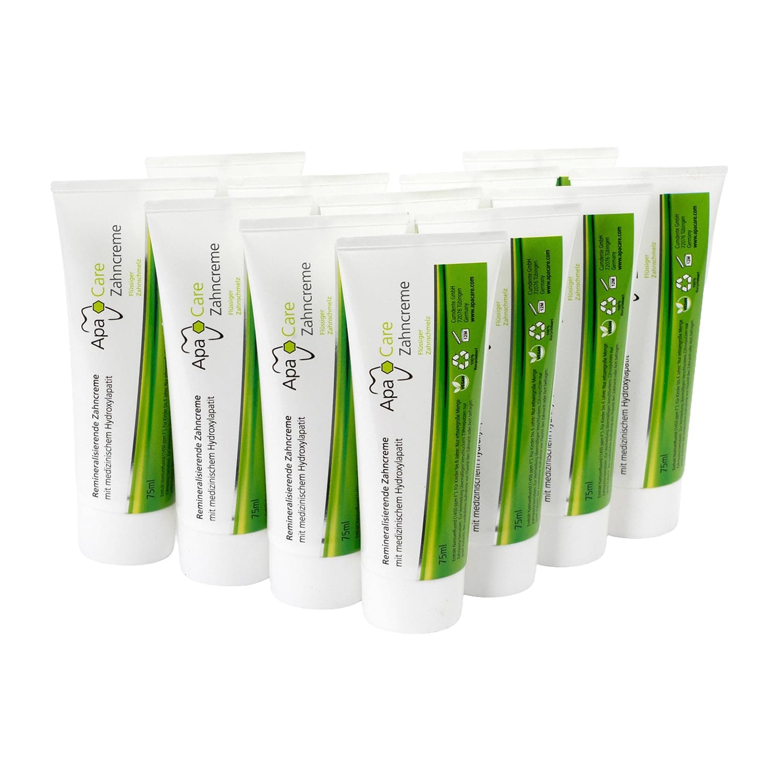 ApaCare Remineralizing Toothpaste with Liquid Tooth Enamel | 12 x 75 ml | Medical Hydroxyapatite and Fluoride Toothpaste
