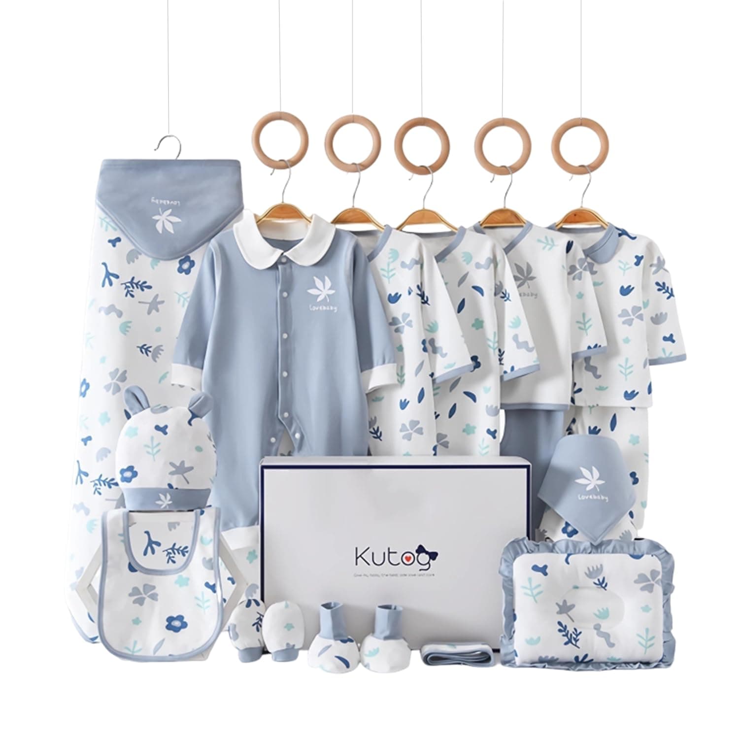 Newborn Clothing & Accessory Set,Baby Newborn Essentials Gift Set Premium Cotton Breathable Baby Clothes Bibs Hat Blanket and Socks Set Fits Newborn to 3 Months Baby Boy Girls (4-Season Style)