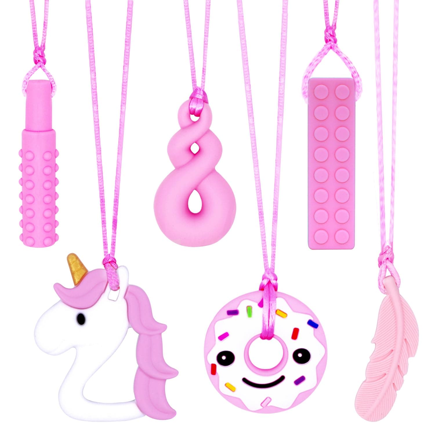 6 Pack Sensory Chew Necklaces, Autism Chew Toys for Boys and Girls, ADHD, SPD, Chewing, Teething or Special Needs, Chew Toys for Autistic Children Reduce Anxiety Fidgeting and Stress