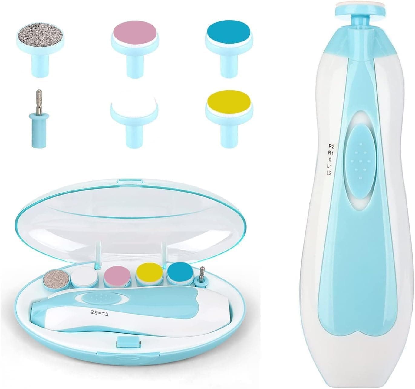 SCIENISH Baby Electric Nail File Drill for Baby No Sharp Claws Hurt, Nail Care Professional Manicure Pedicure System for Beauty Nail Art, 6 in 1 Safety Cutter Trimmer Clipper