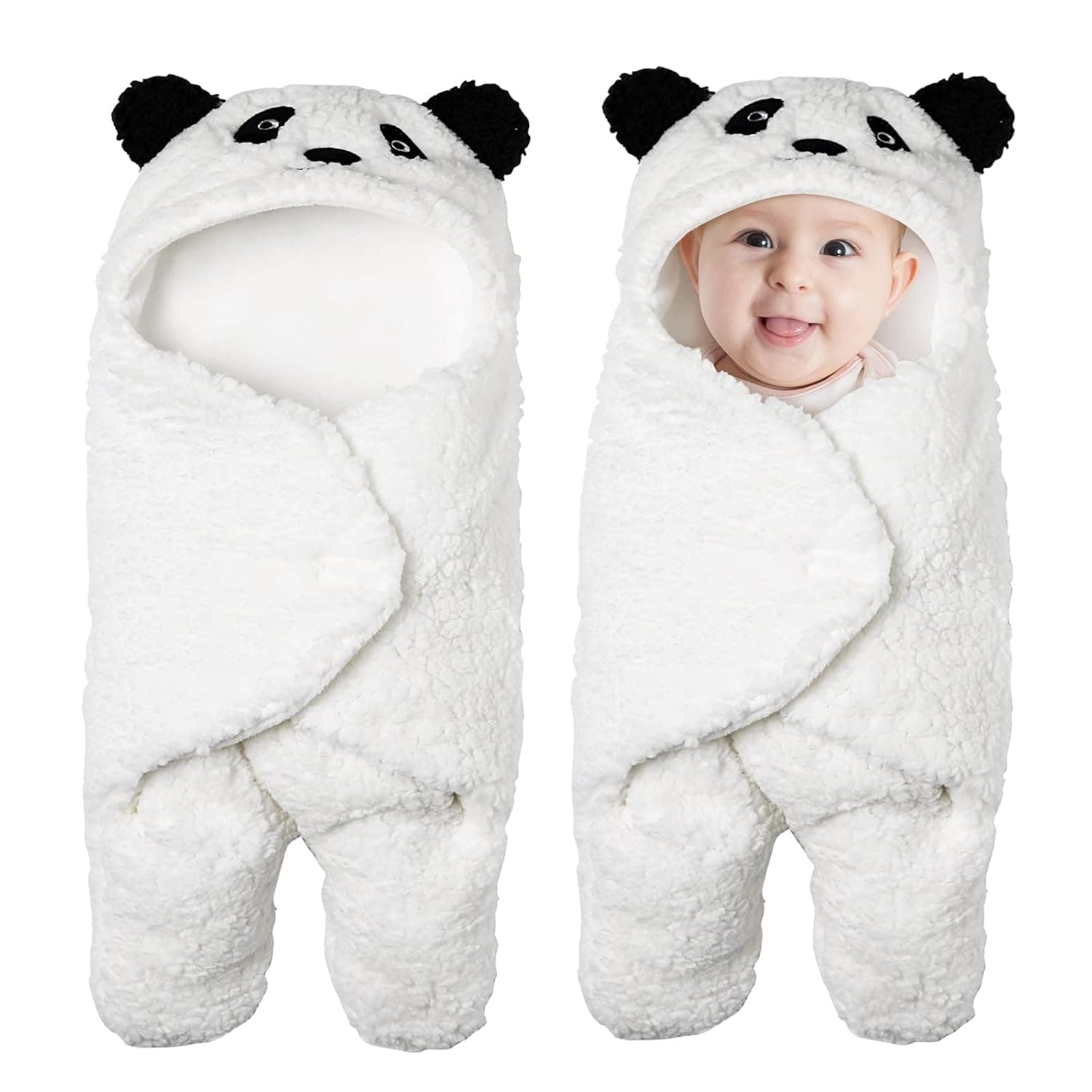 ELECDON 1 Pcs Kids Baby Swaddle, Cute Bear Natural Swaddle Blanket Wrap, Baby Sleeping Bag with Split Legs, Kick Protection Warm Hug Newborn Essentials Softness Plush Blanket, 0-6 Months (White)