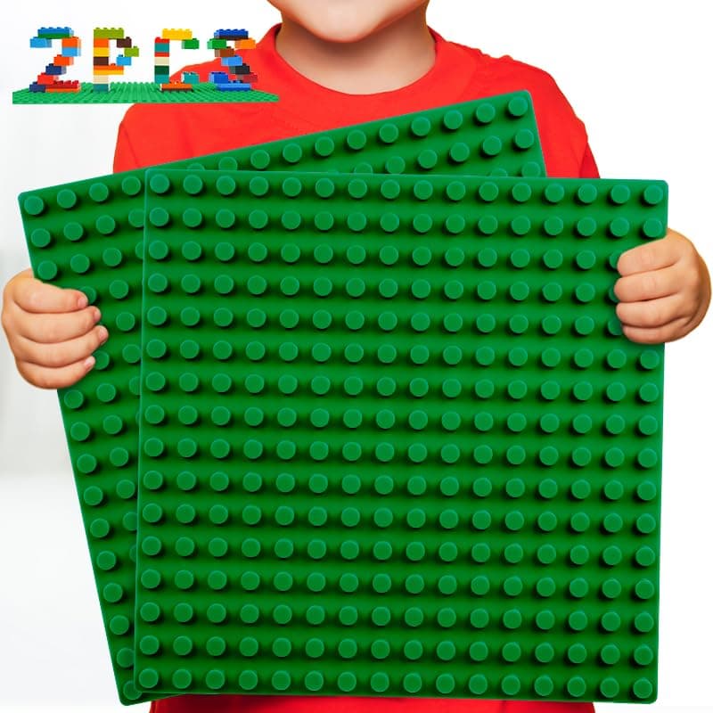 WYSWYG 2PCS Classic Large Base plates,10"x10" Building Board BasePlates,Compatible with Duplo and Most Major Brands,Green