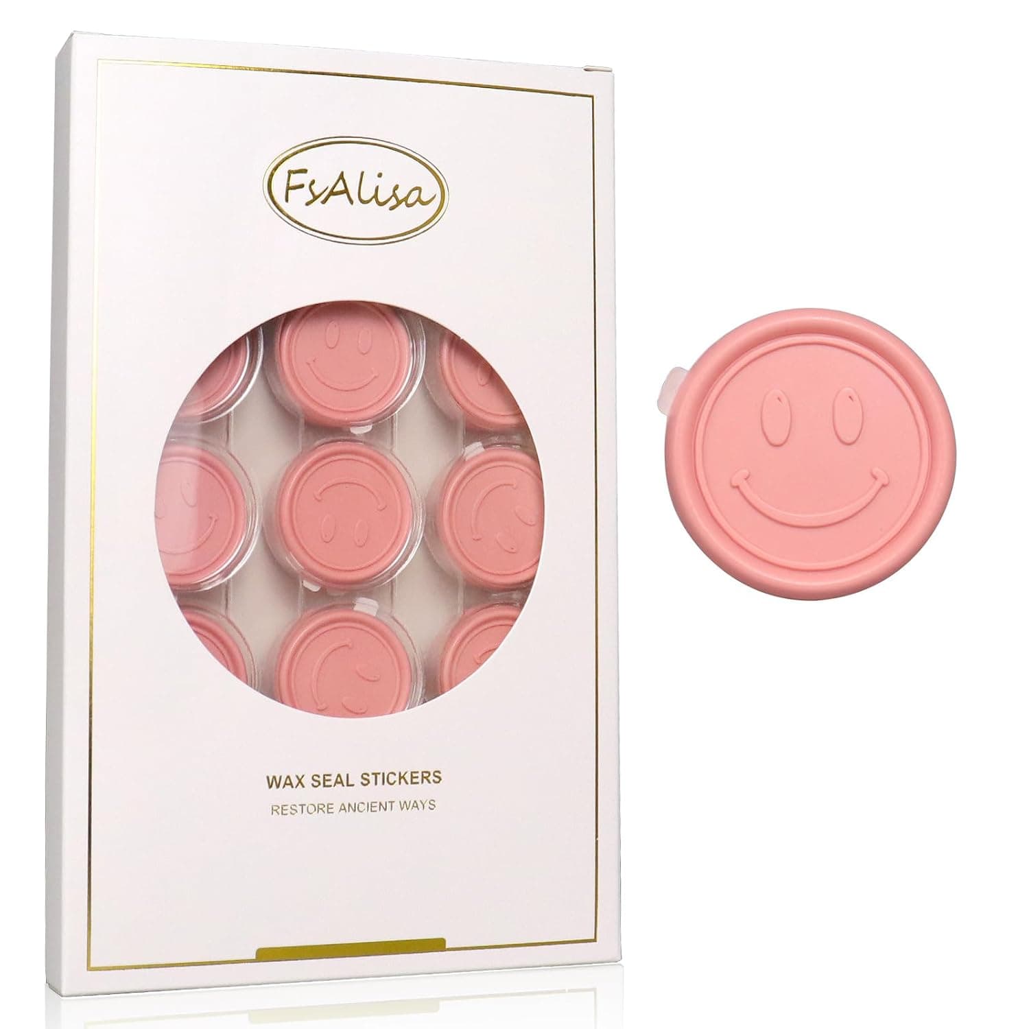 fsalisa Smiley Wax Seal Stickers 60pcs Wedding Invitation Envelope Seal Stickers, Self Adhesive Seal Wax Stickers for Christmas Invitations Cards Gift Wrapping Wine Packages (Pink Orange*Smiley)