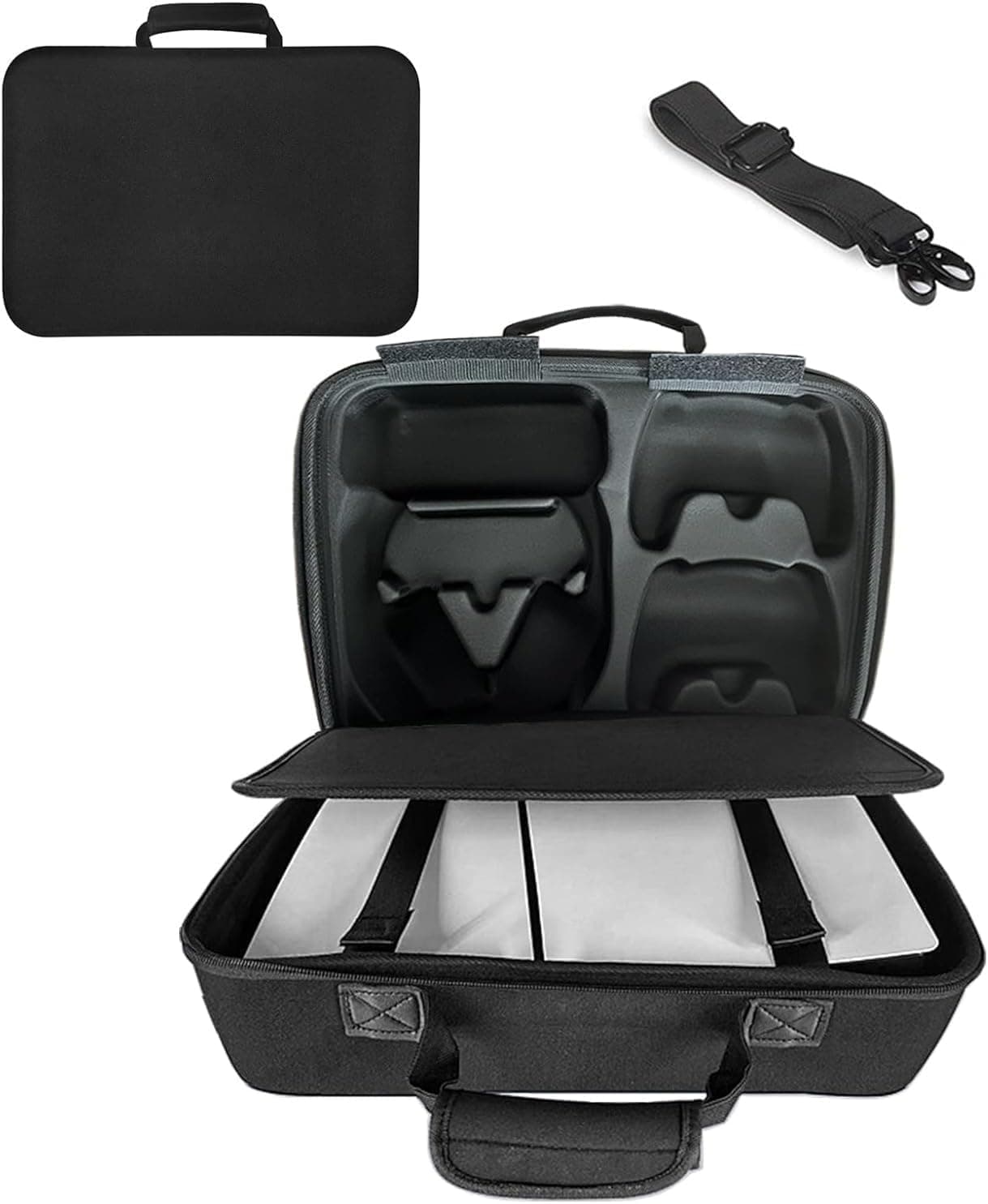 شنطة حمل من اكسيسين متوافقة مع بلاي ستيشن 5 سليم حافظة سفر نحيفة بهيكل صلب واقية منظمة لوحدة تحكم 5 وحدة مزدوجة وملحقات (اسود)