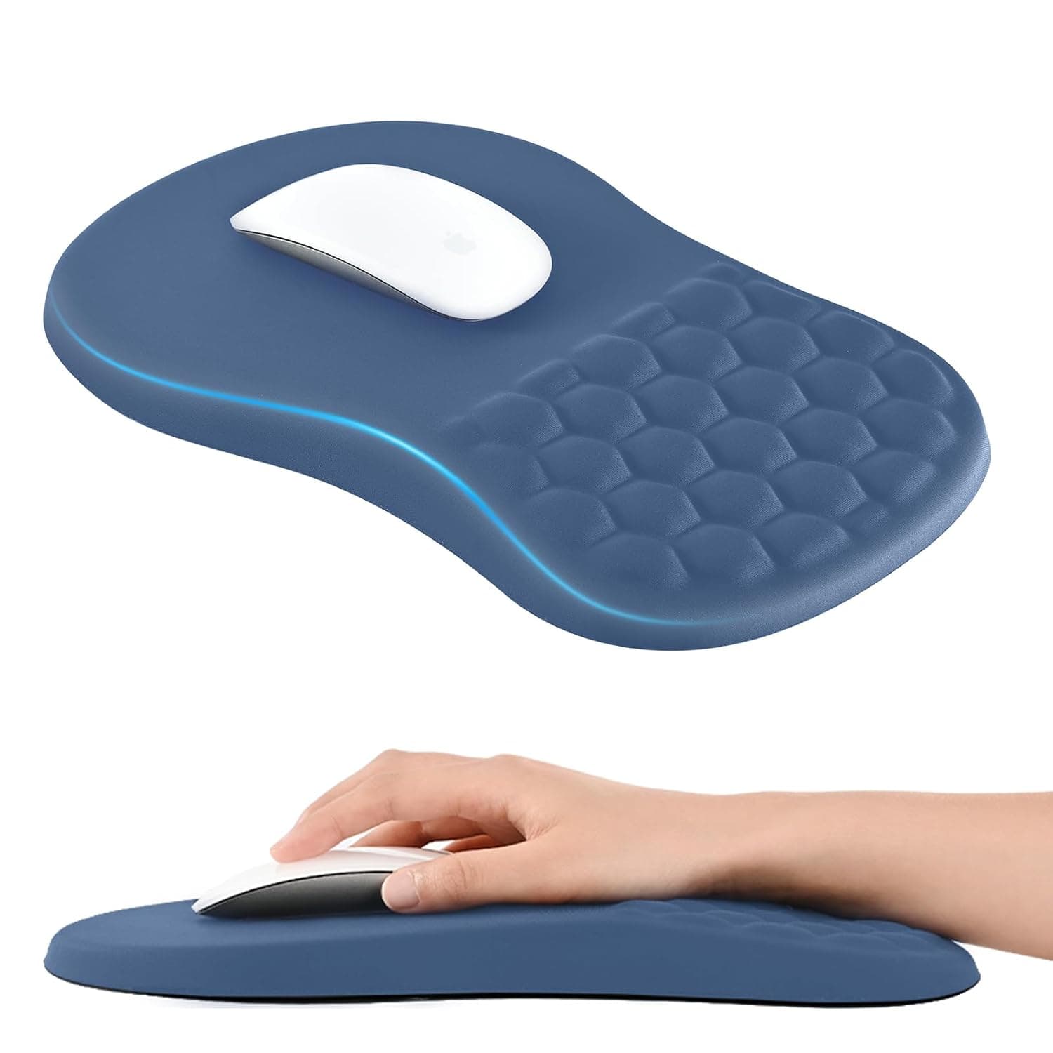 EooCoo Mouse Pads with Gel Wrist Support, Massage Mousepad for PC, Blue | Ergonomic Mousepad, PU Rubber Base, Smooth Tracking, Wear Resistant Surface Mouse Mat for Laptop Office Home Desk Accessory