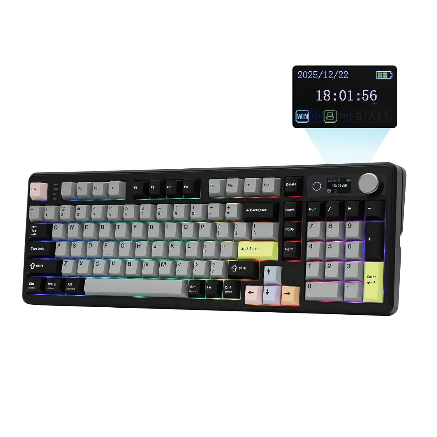 EPOMAKER TH99 PRO 96% Mechanical Keyboard with Screen & Knob, 10000mAh, 2.4Ghz/BT, Hot Swap, Custom Driver, RGB Backlight, PBT Keycap, Wireless Gaming Keyboard for PC/Mac (Black, Creamy Jade)