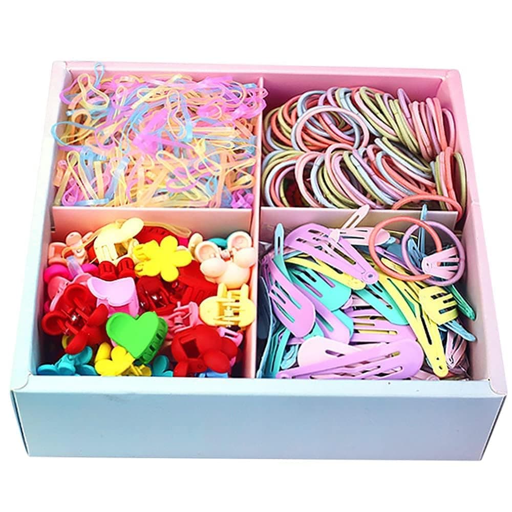 Bukela 1140 Pcs-Baby Girls Hair Accessory Set with Gift Box, Hair Ties, Rubber Bands, Snap Hair Clips, Mini Flower Hair Claws, Assorted Colors Scrunchies for Kids Girls